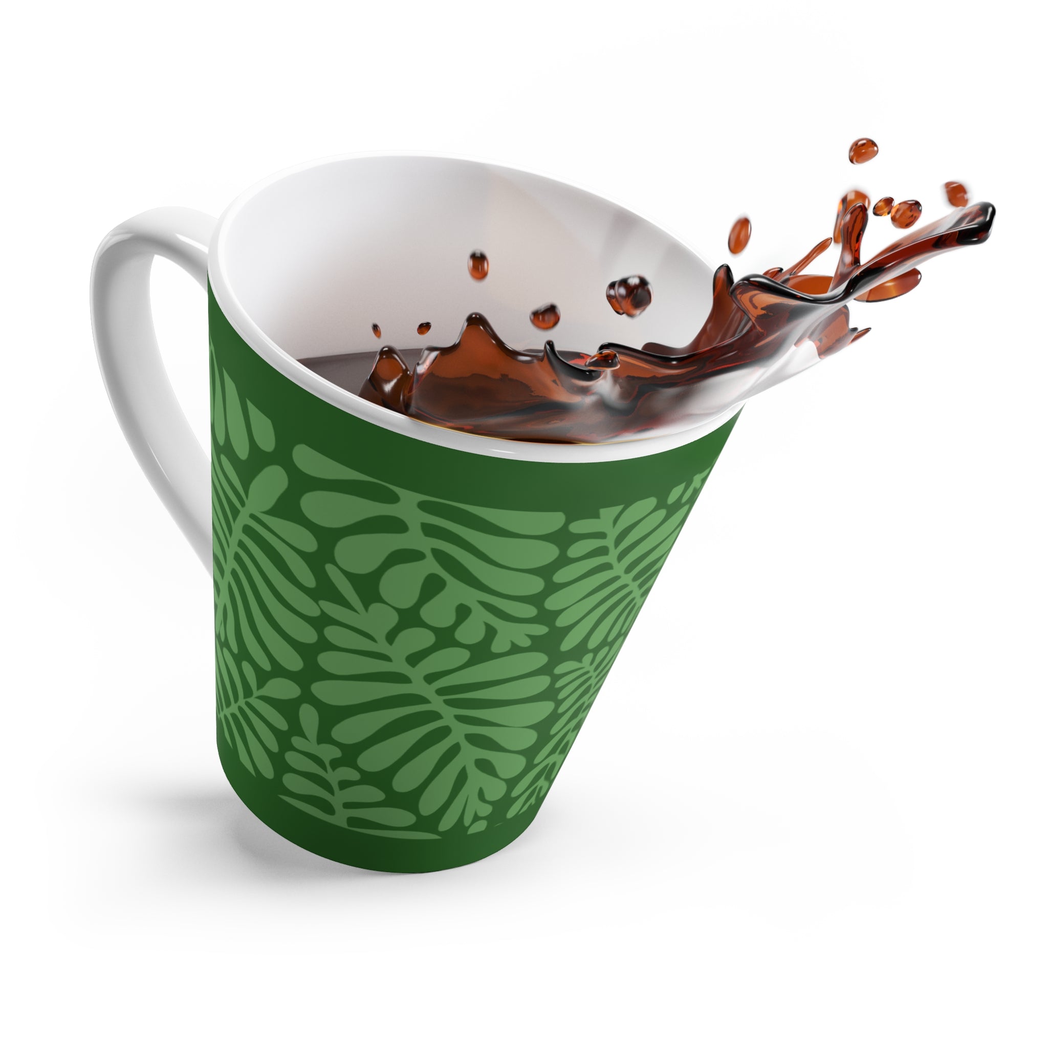 Green Botanical Latte Mug — Cute Mushroom & Leaf Coffee Cup
