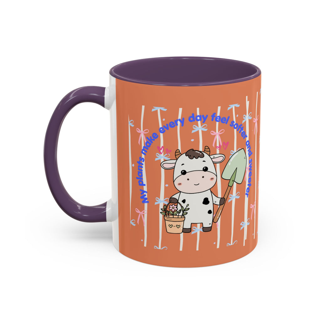 Cow Gardener Coffee Mug — Cute Cow with Shovel & Plant Pot Accent Mug (11/15oz)