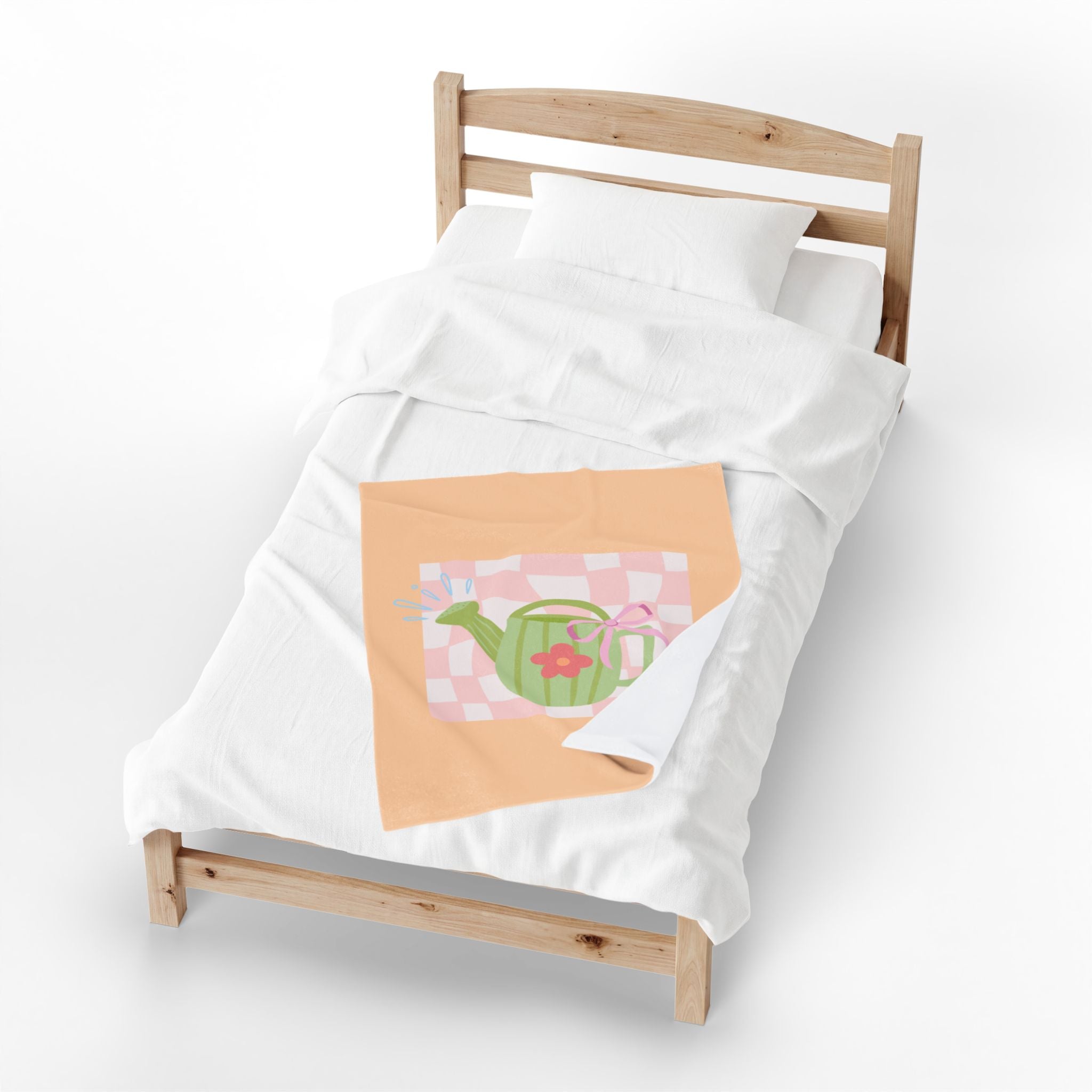 Watering Can Velveteen Plush Blanket — Soft Pastel Garden Throw