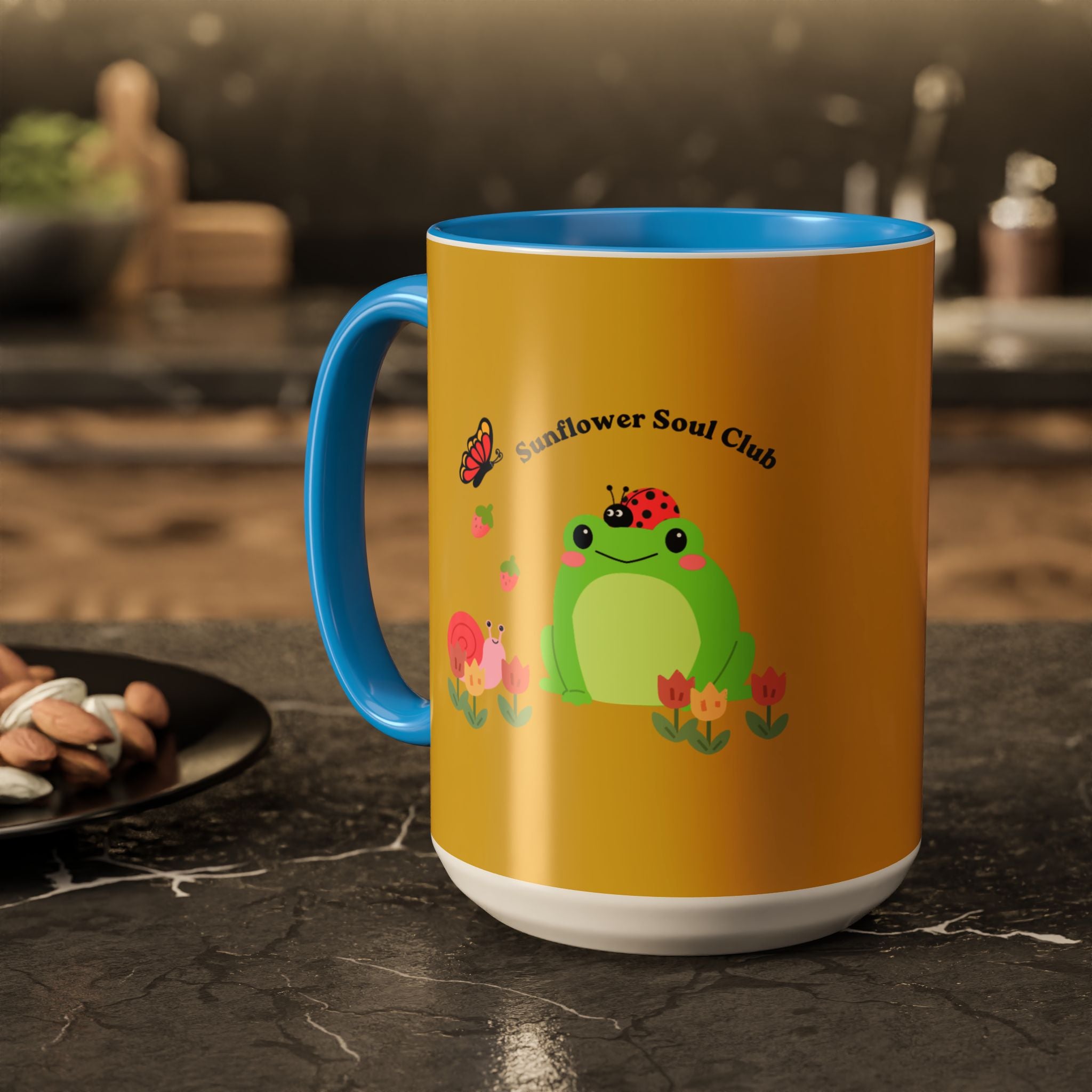 Sunflower Soul Club Frog Mug — Cute Floral Coffee Cup (11oz, 15oz)