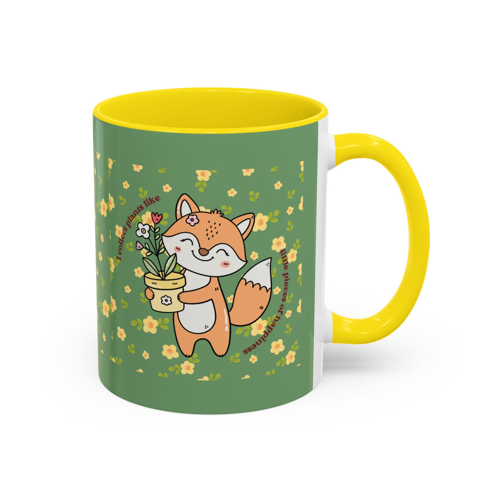 Cute Fox Floral Coffee Mug – Cute Fox Holding Potted Plant Accent Mug