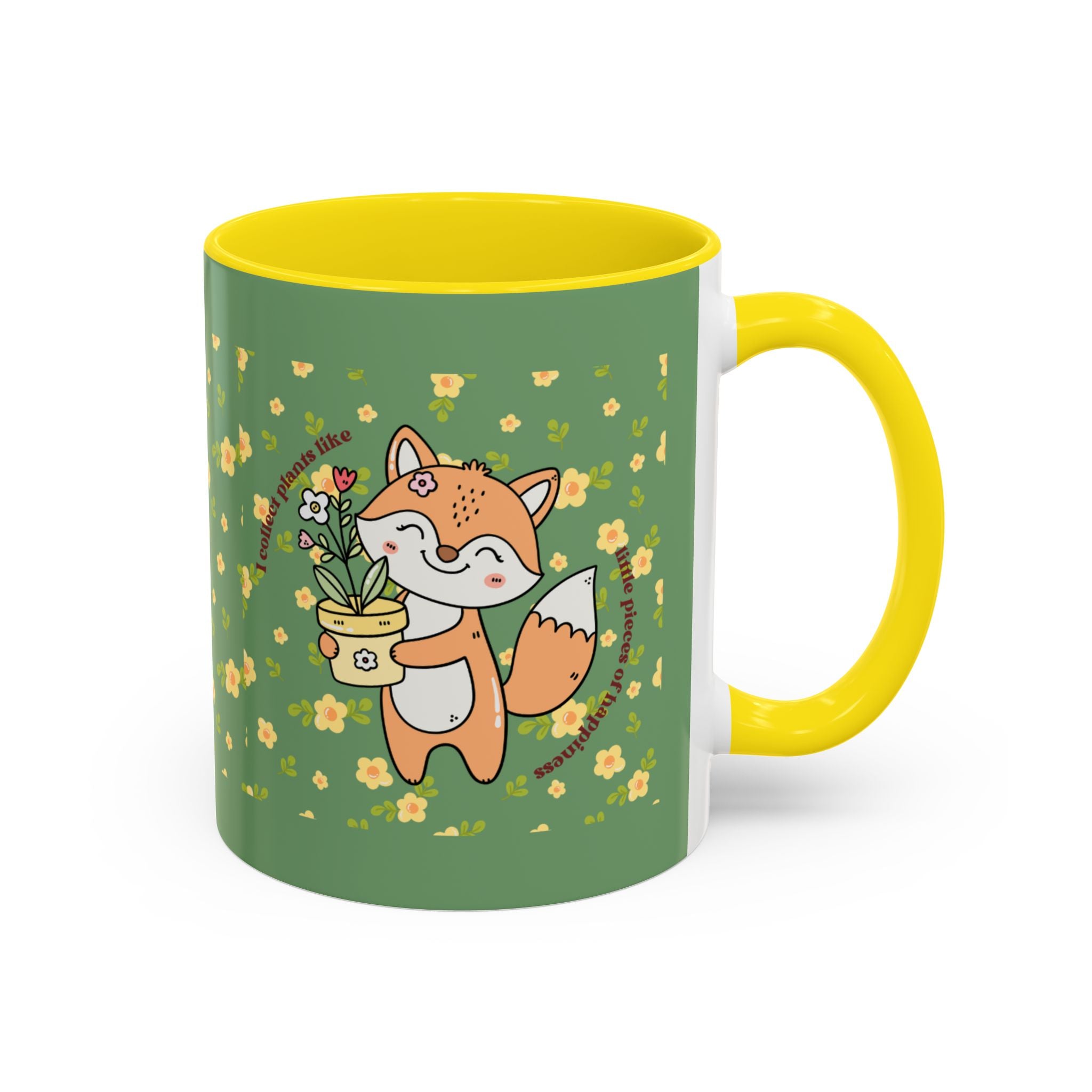 Cute Fox Floral Coffee Mug – Cute Fox Holding Potted Plant Accent Mug
