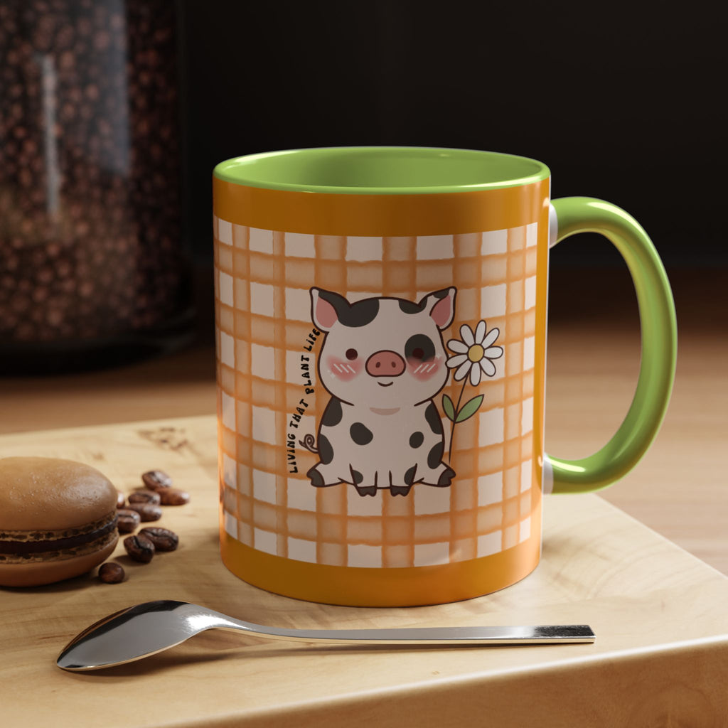 Cute Cow Plaid Accent Coffee Mug — Farmhouse Daisy Cow Design (11/15oz)