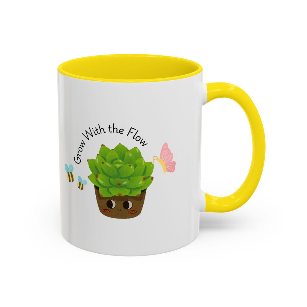Grow With the Flow Succulent Coffee Mug - Cute Plant Lover Gift (11/15oz)