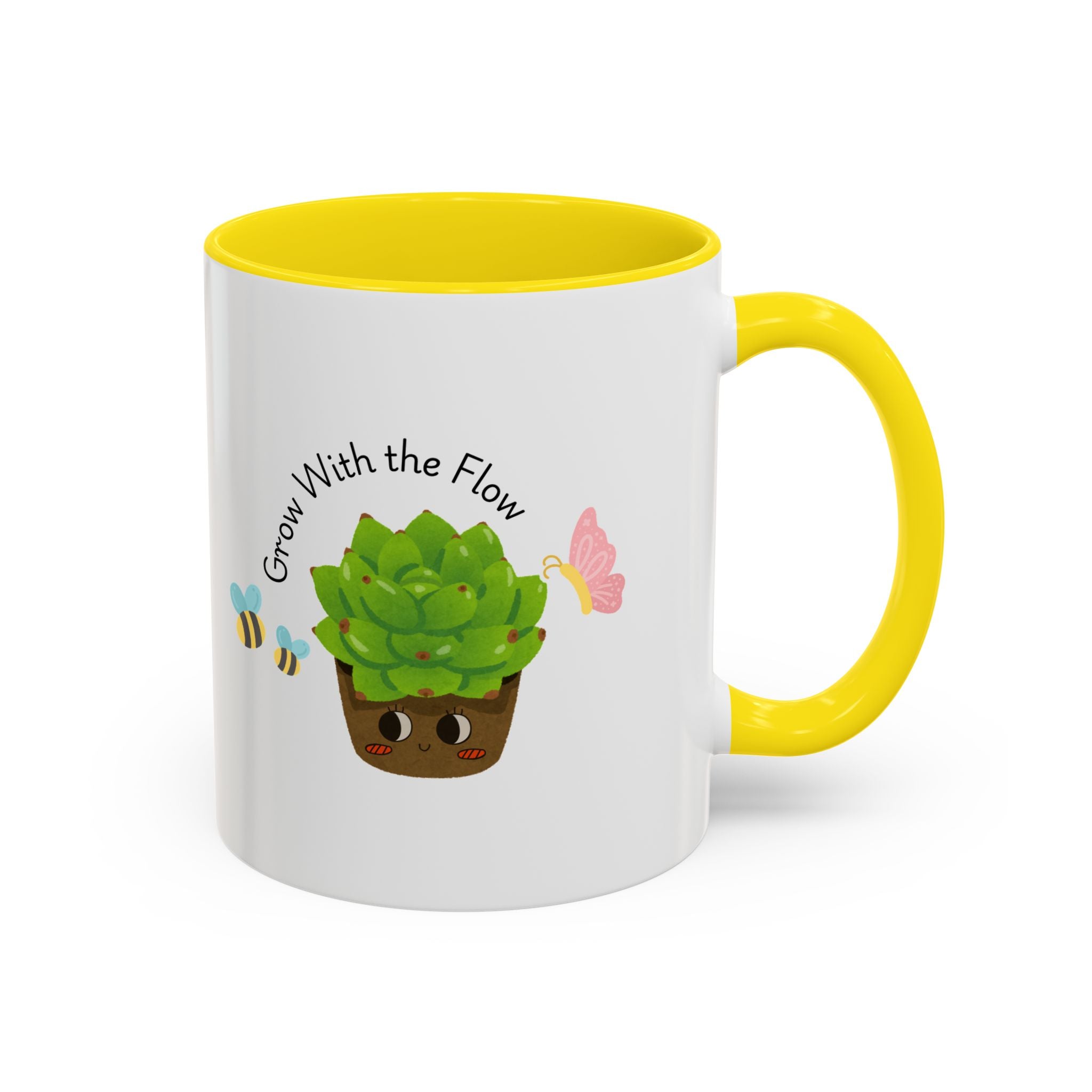 Grow With the Flow Succulent Coffee Mug - Cute Plant Lover Gift (11/15oz)