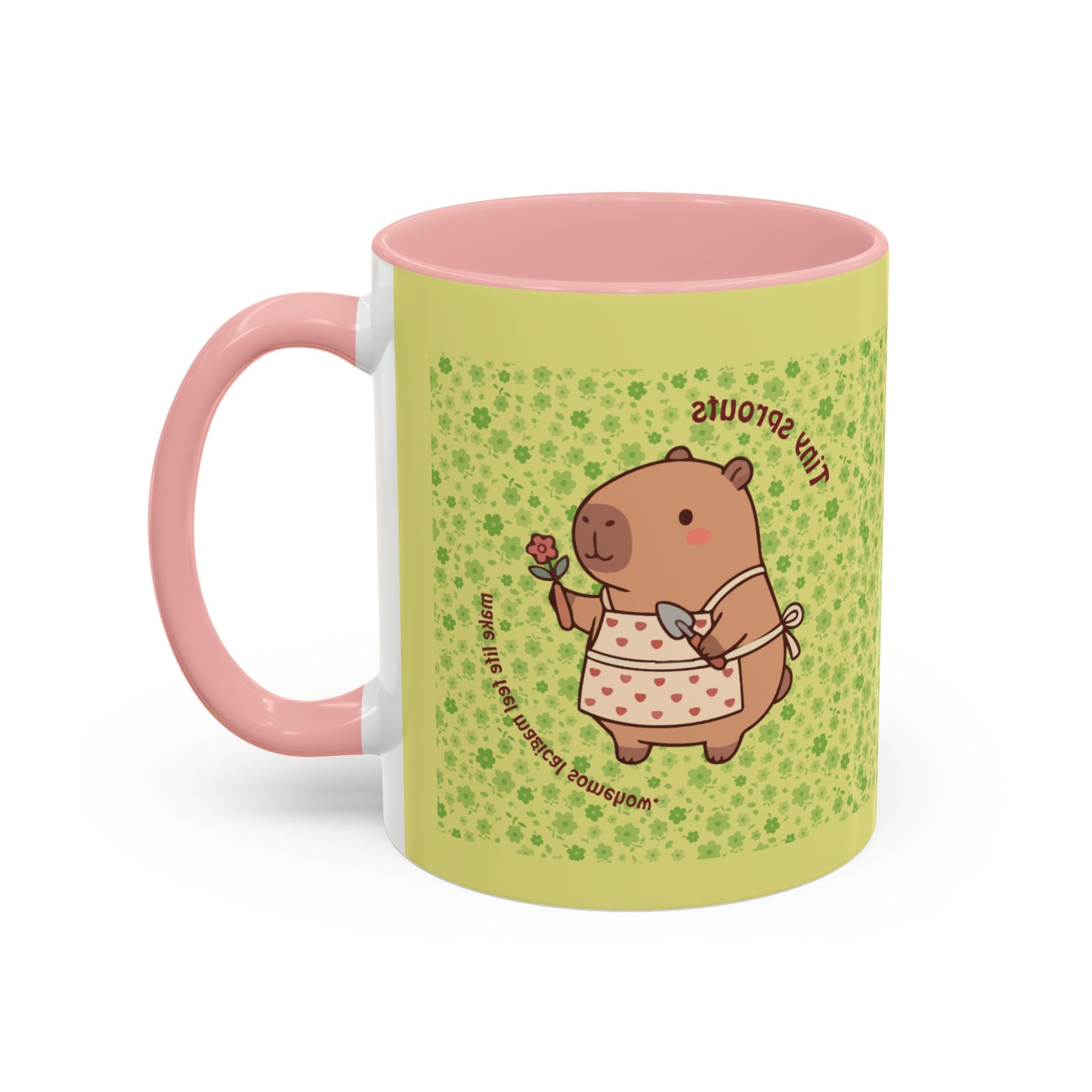 Cute ‘Tiny Sprouts’ Accent Coffee Mug – Kawaii Garden Capybara Design (11/15 oz)