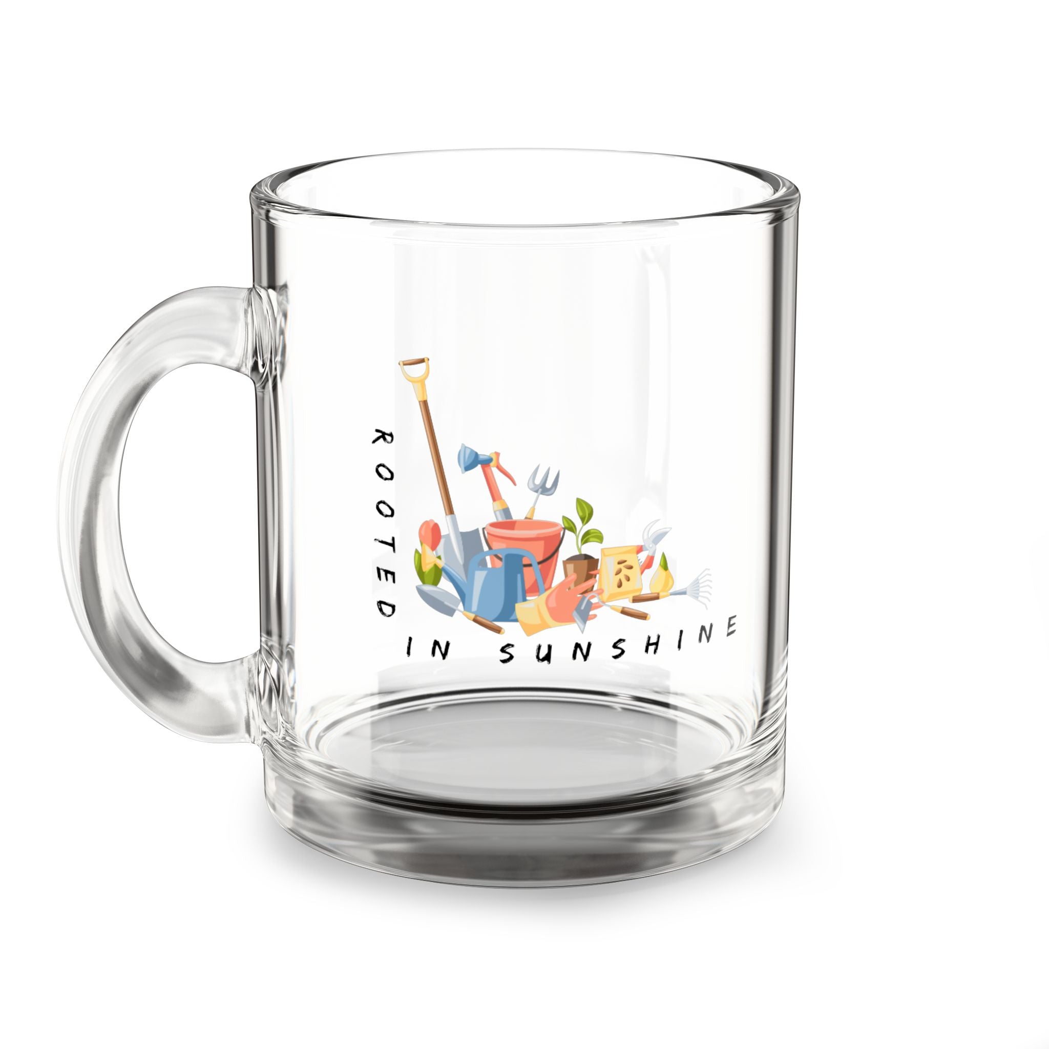 Glass Mug – "Rooted in Sunshine" Gardening Illustration 10oz