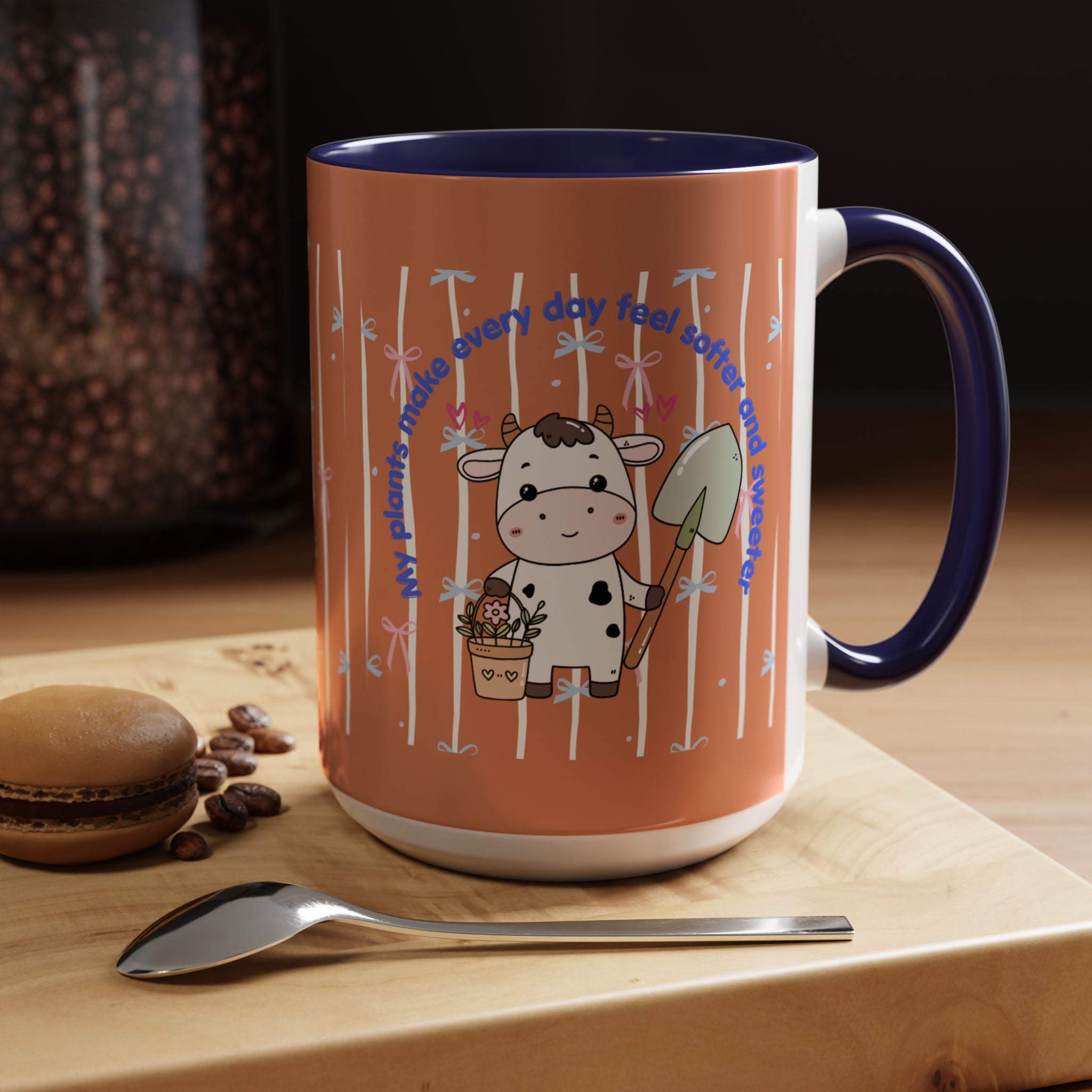 Cow Gardener Coffee Mug — Cute Cow with Shovel & Plant Pot Accent Mug (11/15oz)