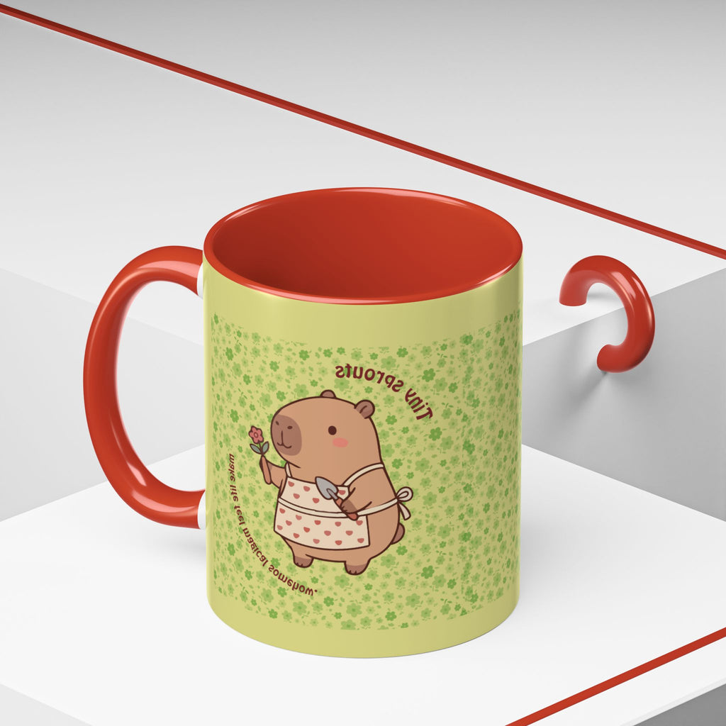 Cute ‘Tiny Sprouts’ Accent Coffee Mug – Kawaii Garden Capybara Design (11/15 oz)