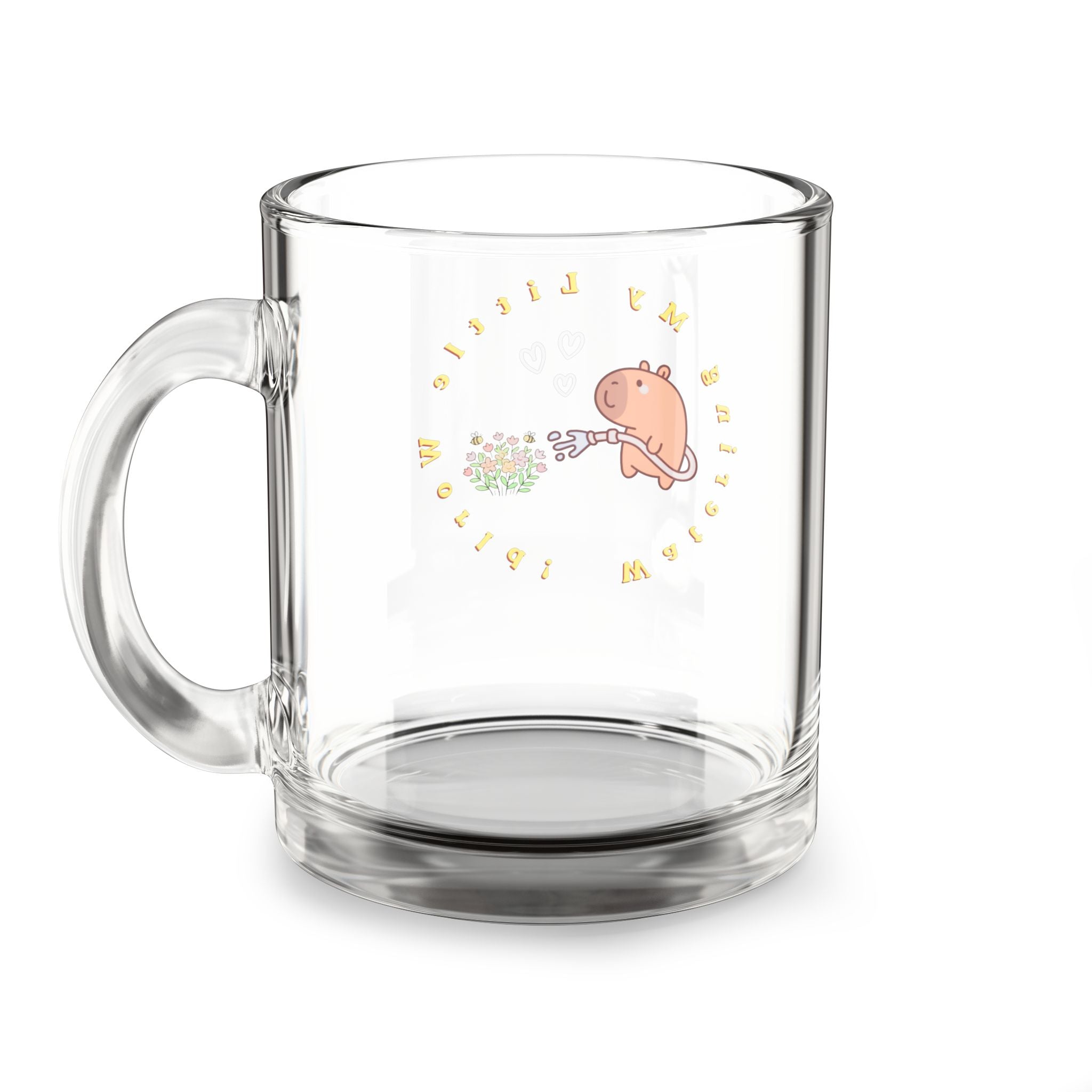 Glass Mug — Cute Capybara 'Spread Love' 10oz Clear Coffee Mug