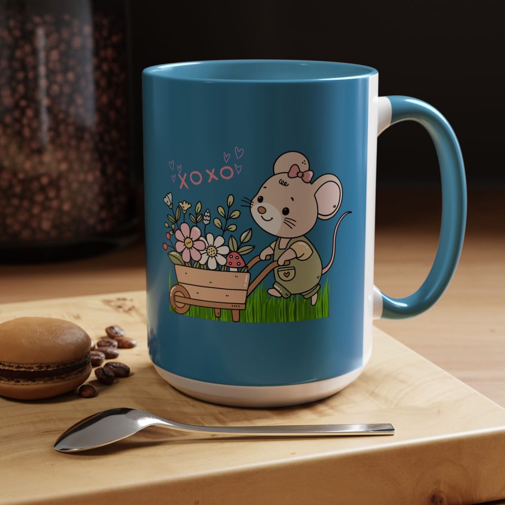Cute Mouse Floral Coffee Mug — 'XOXO' Accent 11/15oz