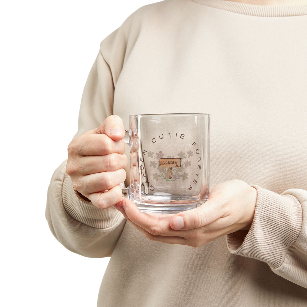 Glass Mug — "Garden Cutie Forever" 10oz Clear Coffee Tea Cup