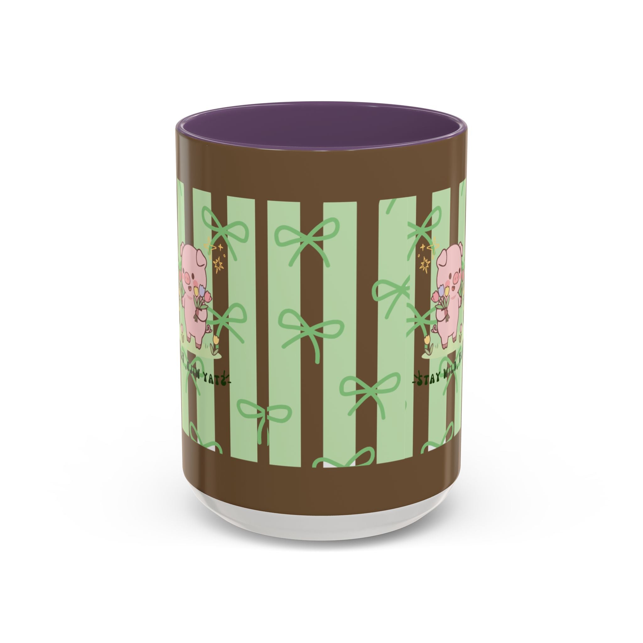 Cute Pig & Chick Accent Coffee Mug — Pastel Stripes, Charming Kawaii Tea/Coffee Cup