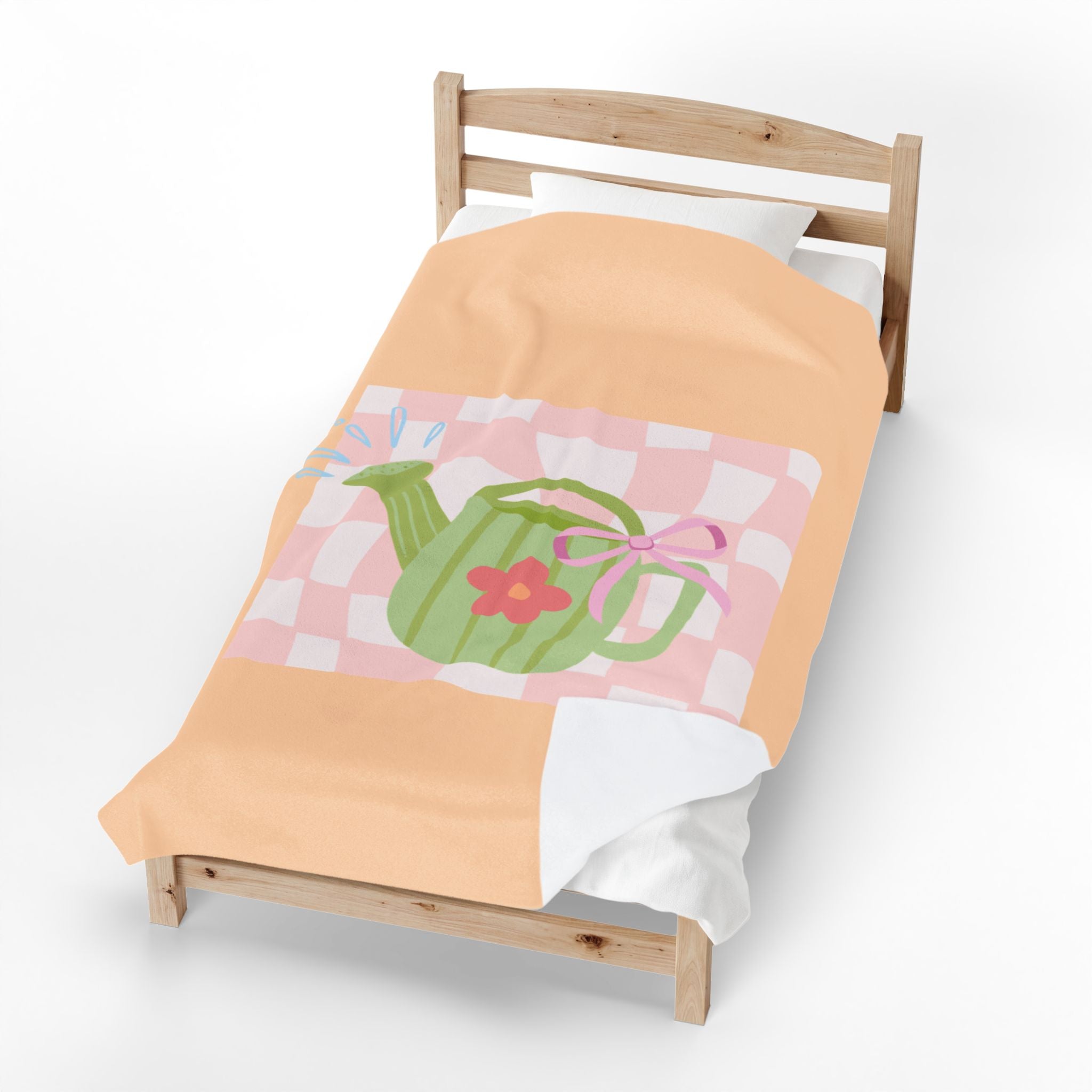 Watering Can Velveteen Plush Blanket — Soft Pastel Garden Throw