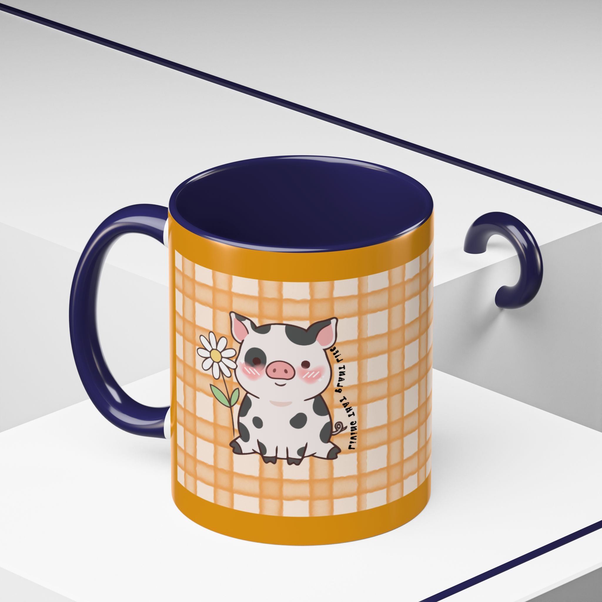 Cute Cow Plaid Accent Coffee Mug — Farmhouse Daisy Cow Design (11/15oz)
