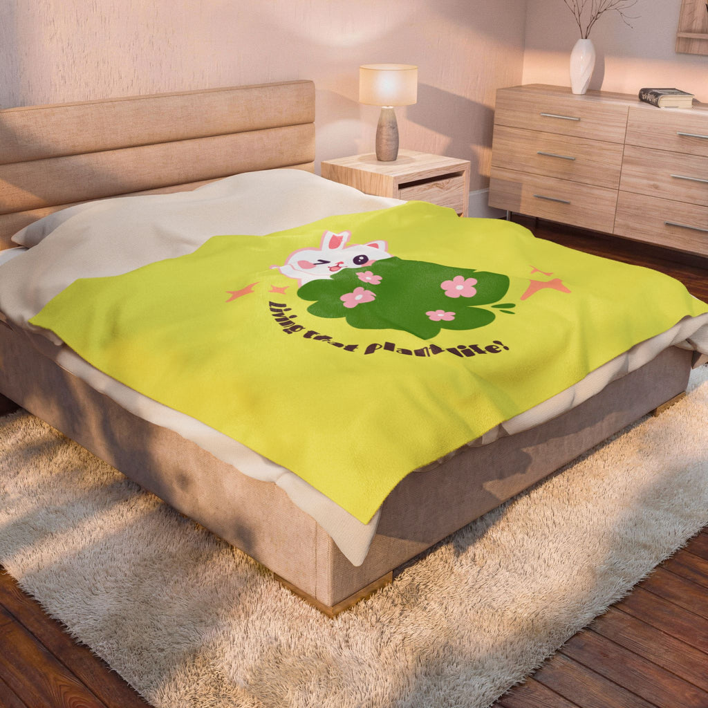 Cute Bunny 'Living That Plant Life' Plush Blanket — Soft Velveteen Throw for Plant Lovers, Kids & Cozy Gift