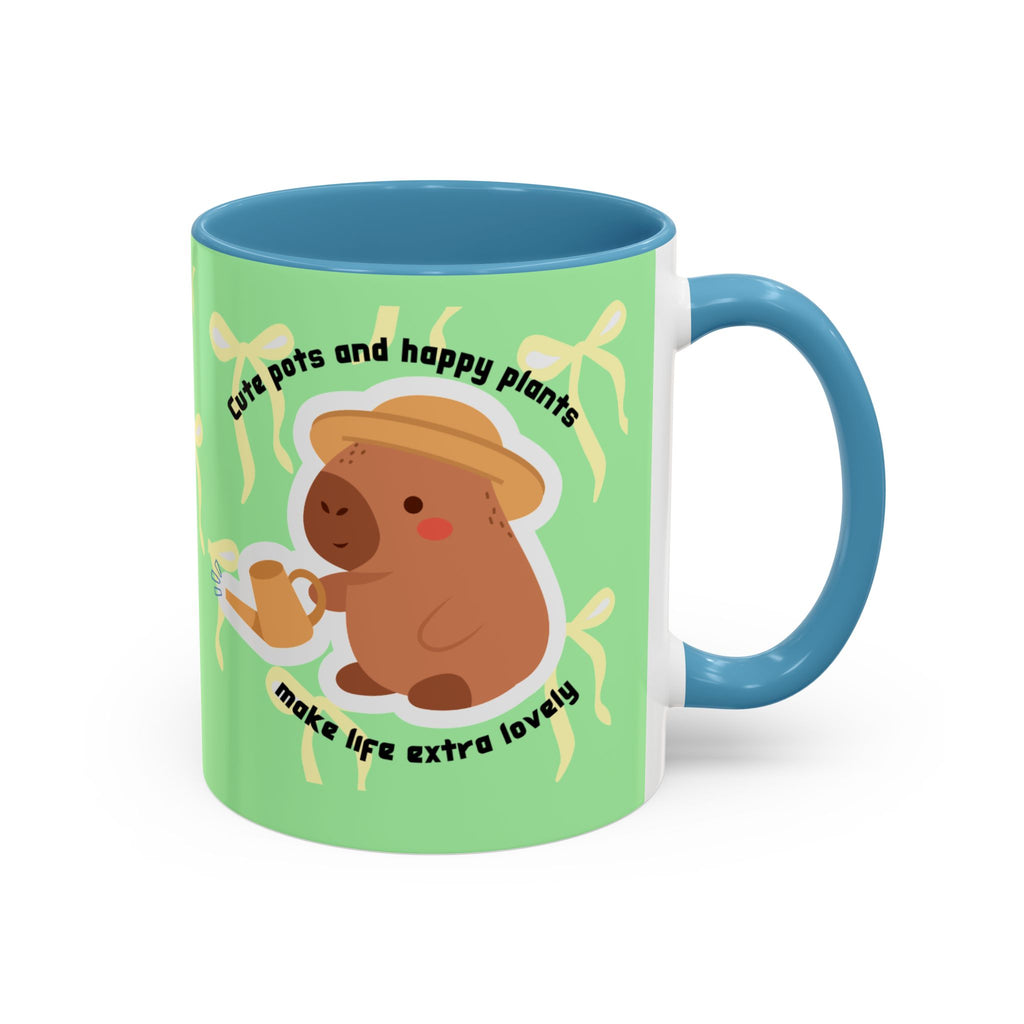 Accent Coffee Mug - Cute Bear Watering Plants ‘Cute Pots and Happy Plants Make Life Extra Lovely’