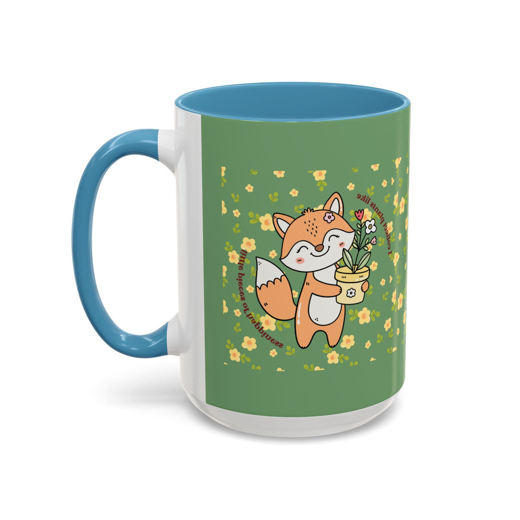 Cute Fox Floral Coffee Mug – Cute Fox Holding Potted Plant Accent Mug