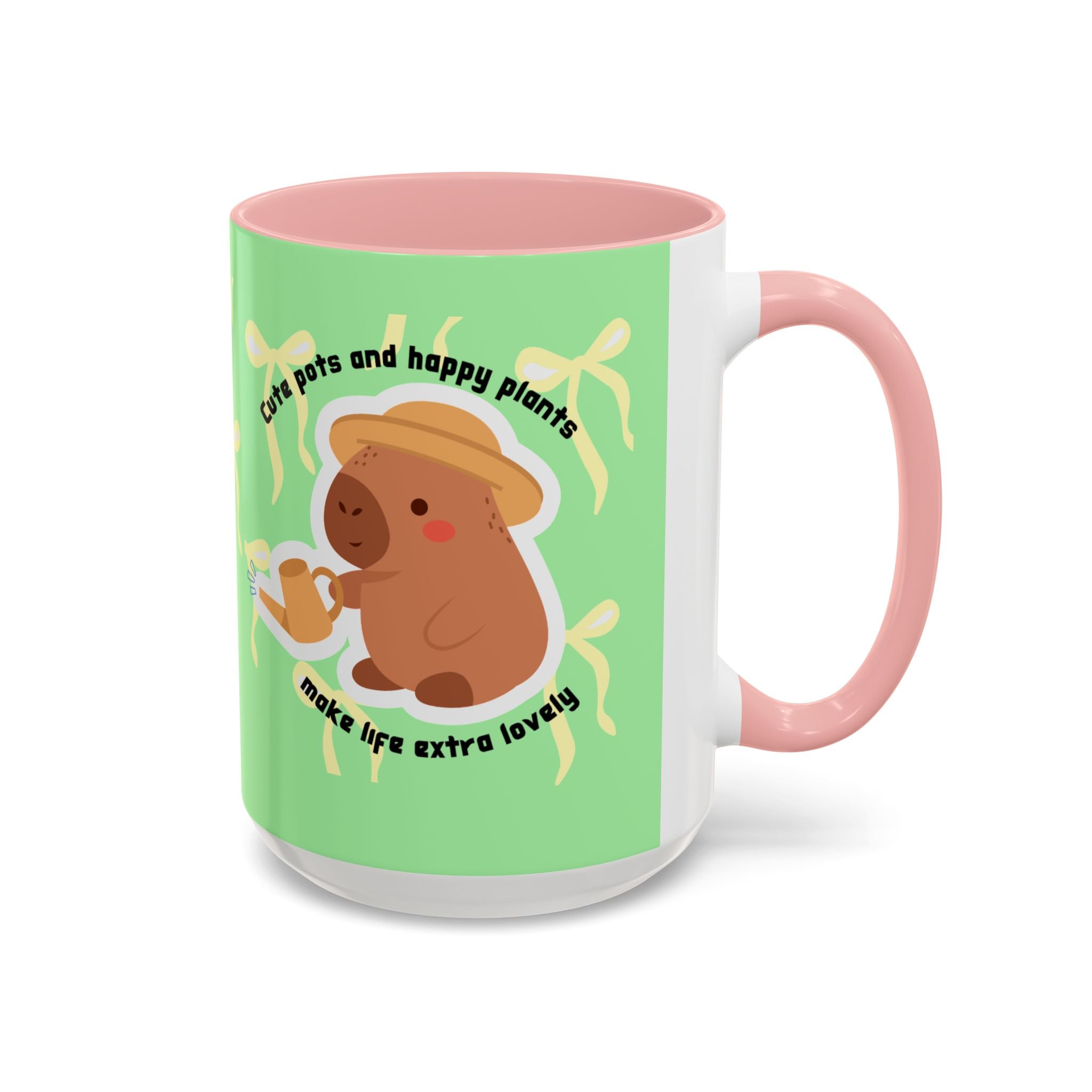 Accent Coffee Mug - Cute Bear Watering Plants ‘Cute Pots and Happy Plants Make Life Extra Lovely’