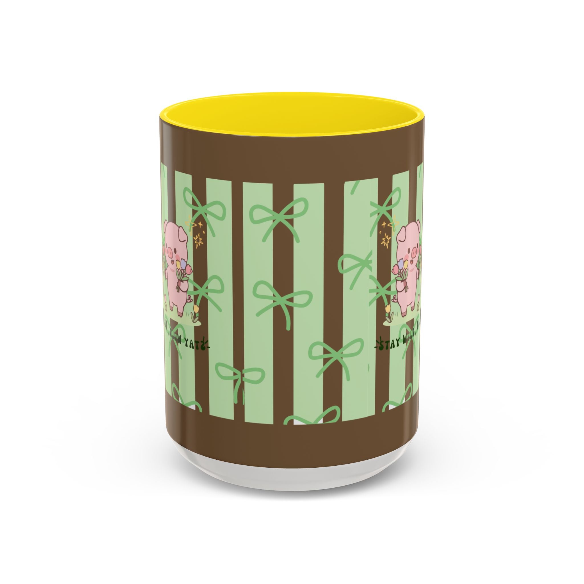 Cute Pig & Chick Accent Coffee Mug — Pastel Stripes, Charming Kawaii Tea/Coffee Cup