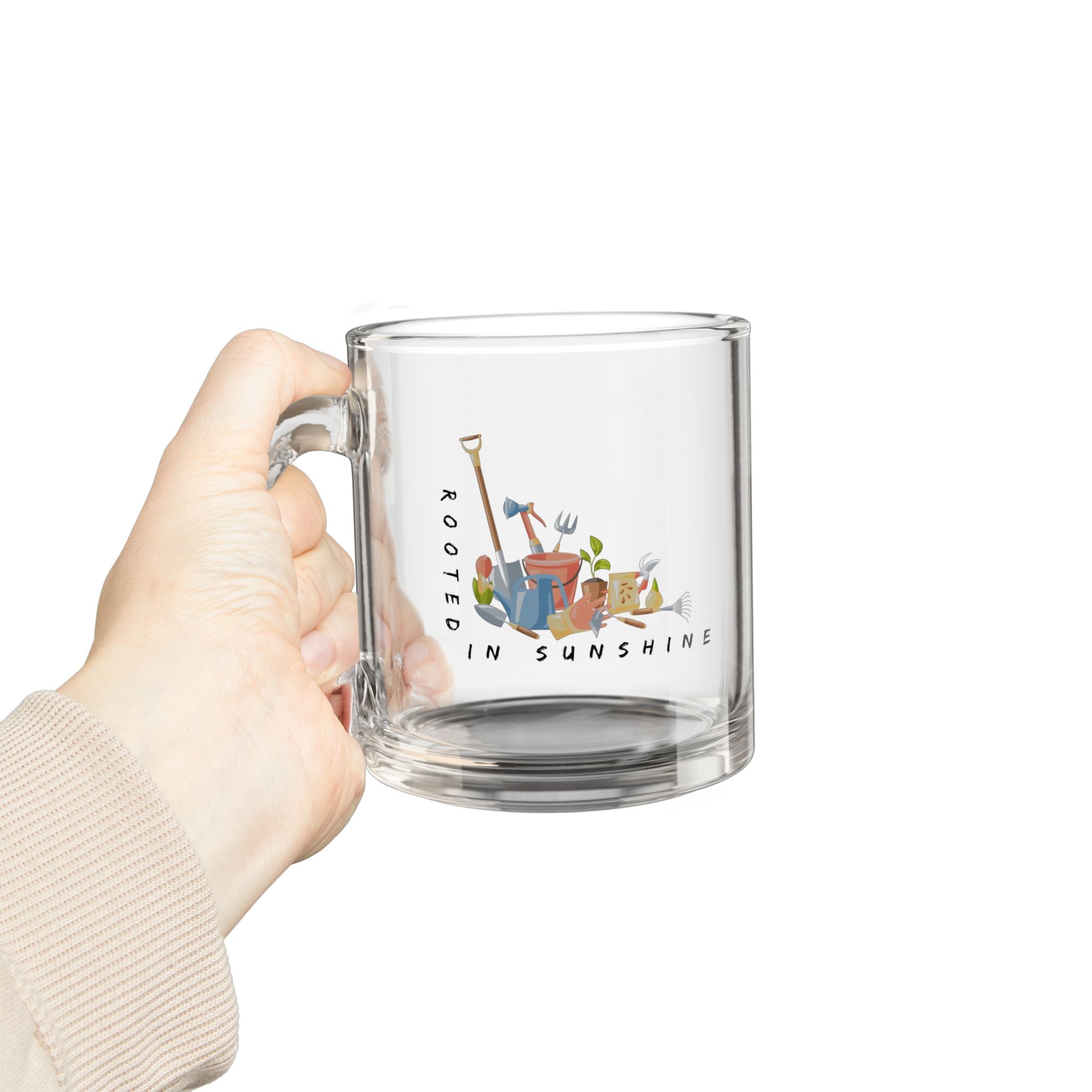 Glass Mug – "Rooted in Sunshine" Gardening Illustration 10oz