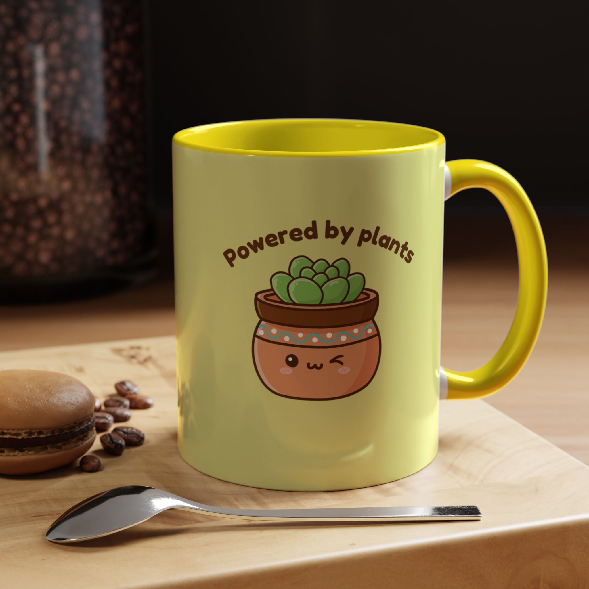 Powered by Plants Succulent Coffee Mug – Cute Kawaii Plant Lover Gift (11/15oz)