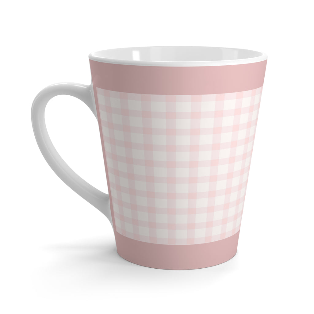 Latte Mug - Cute Pink Gingham Floral Kawaii Latte Mug