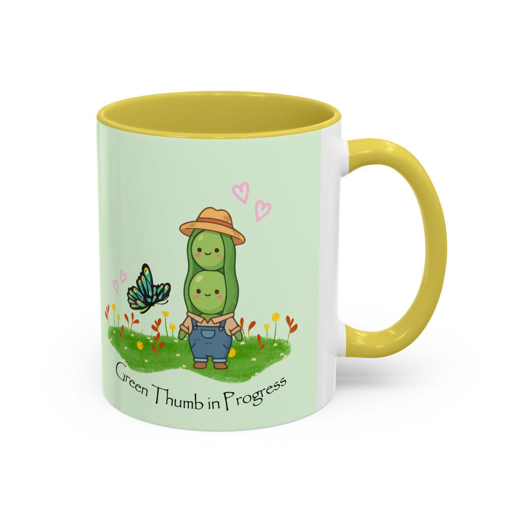 Garden Pea Mug — "Green Thumb in Progress" Cute Plant Lover Coffee Cup