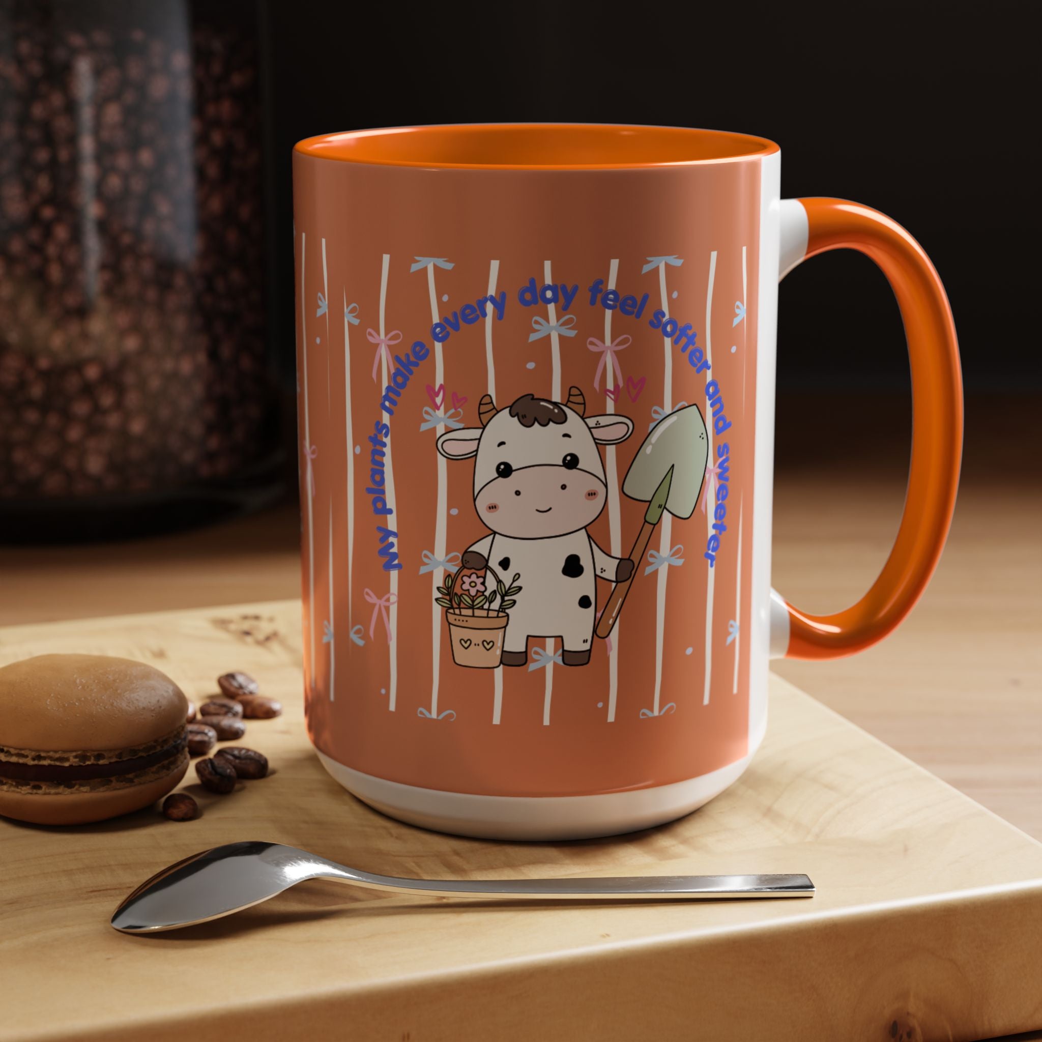 Cow Gardener Coffee Mug — Cute Cow with Shovel & Plant Pot Accent Mug (11/15oz)