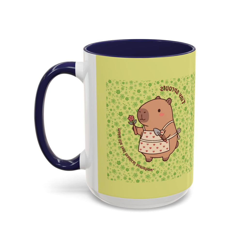 Cute ‘Tiny Sprouts’ Accent Coffee Mug – Kawaii Garden Capybara Design (11/15 oz)