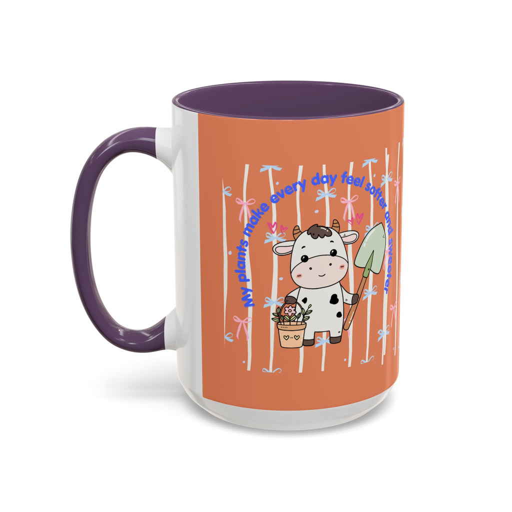 Cow Gardener Coffee Mug — Cute Cow with Shovel & Plant Pot Accent Mug (11/15oz)