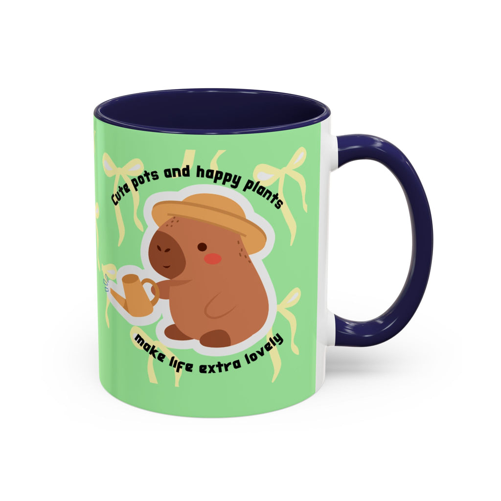 Accent Coffee Mug - Cute Bear Watering Plants ‘Cute Pots and Happy Plants Make Life Extra Lovely’