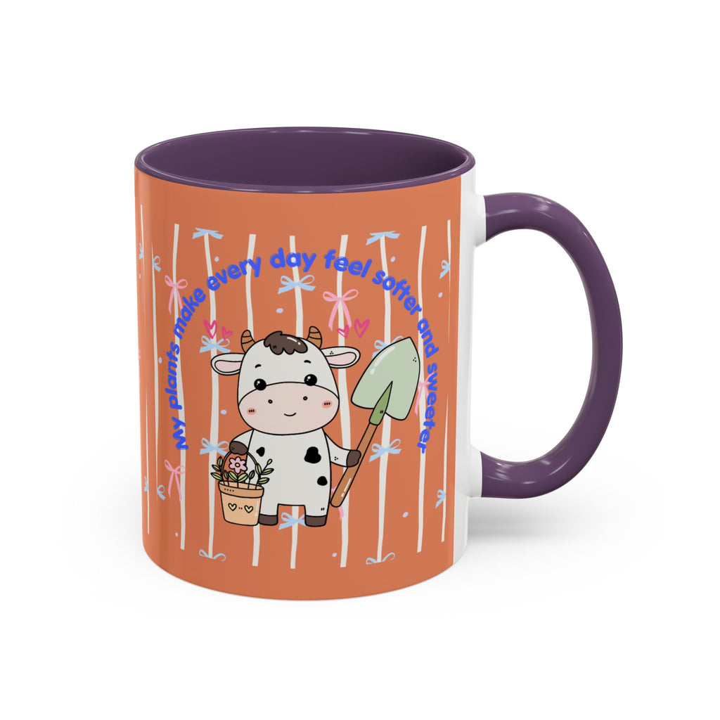 Cow Gardener Coffee Mug — Cute Cow with Shovel & Plant Pot Accent Mug (11/15oz)