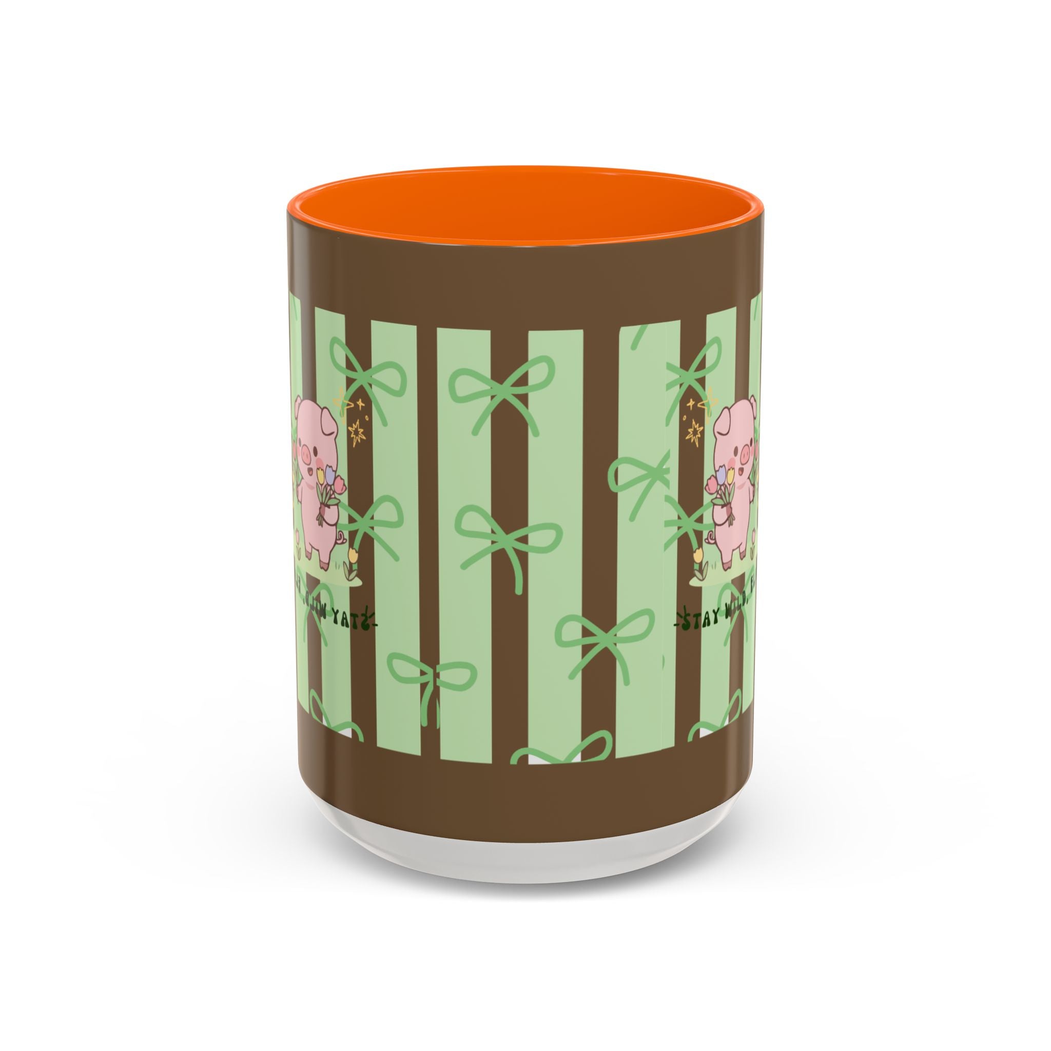 Cute Pig & Chick Accent Coffee Mug — Pastel Stripes, Charming Kawaii Tea/Coffee Cup