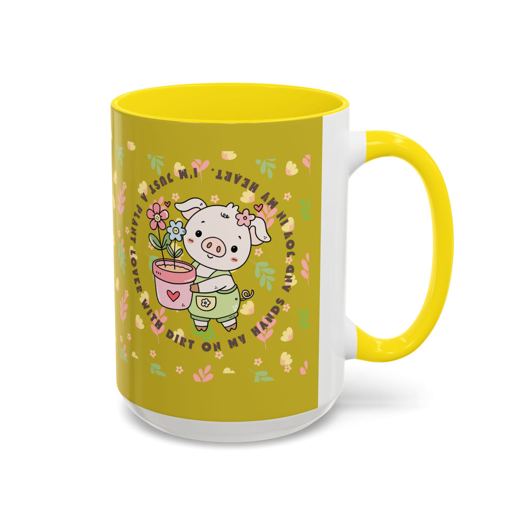Cute Piglet Gardening Coffee Mug — "My Heart Is In The Dirt" Accent Mug