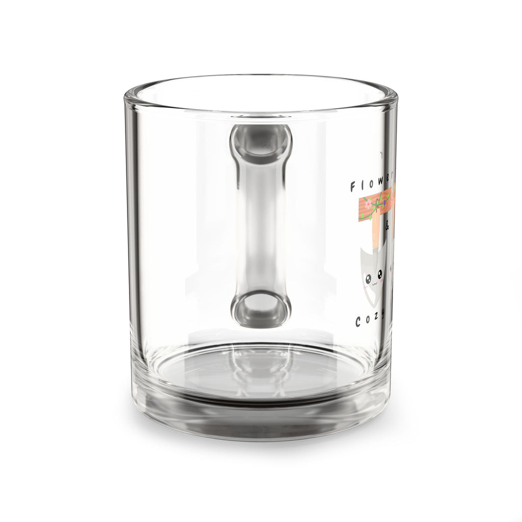 10oz Glass Mug — Cute Gardening Utensils “Flower Power” Coffee Mug