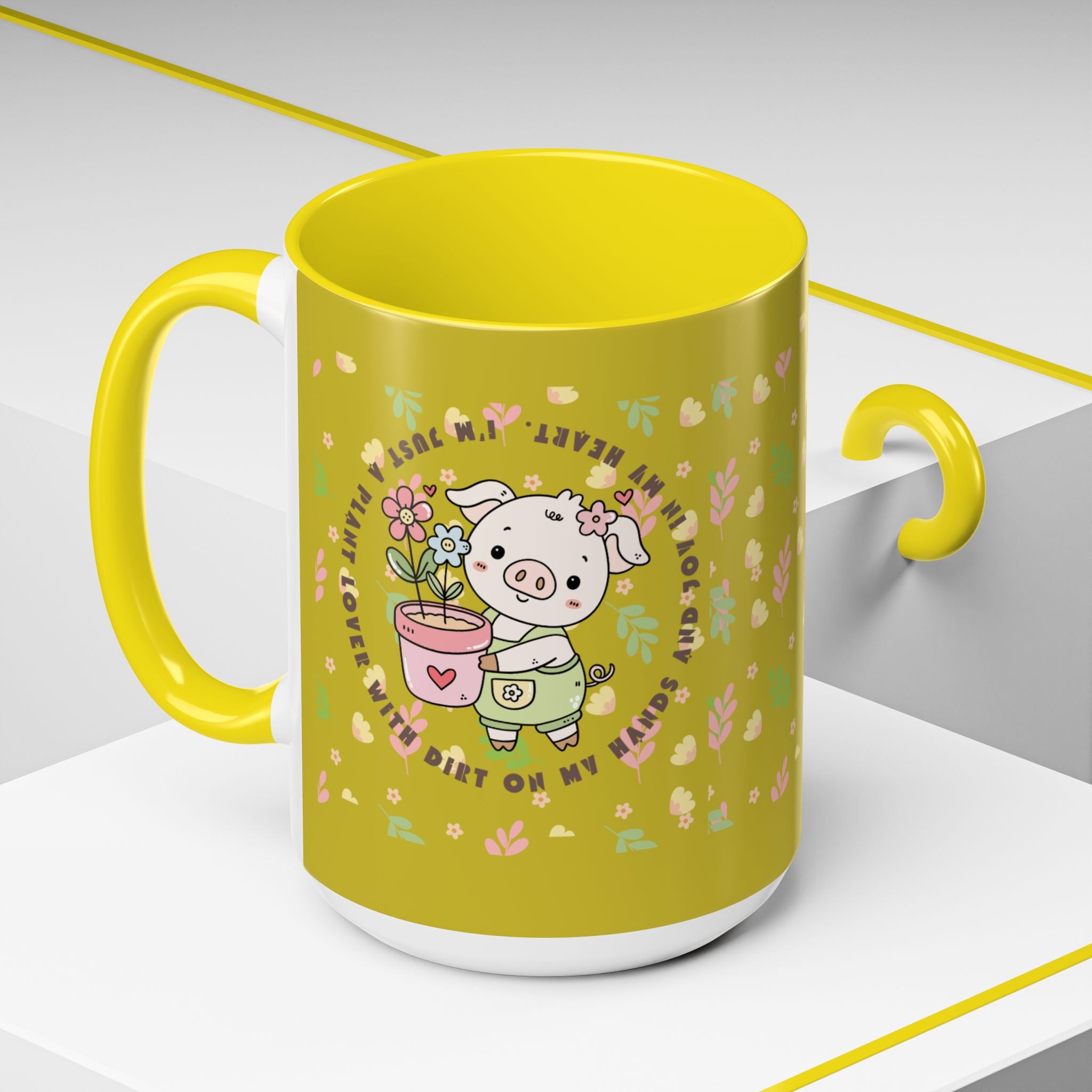 Cute Piglet Gardening Coffee Mug — "My Heart Is In The Dirt" Accent Mug