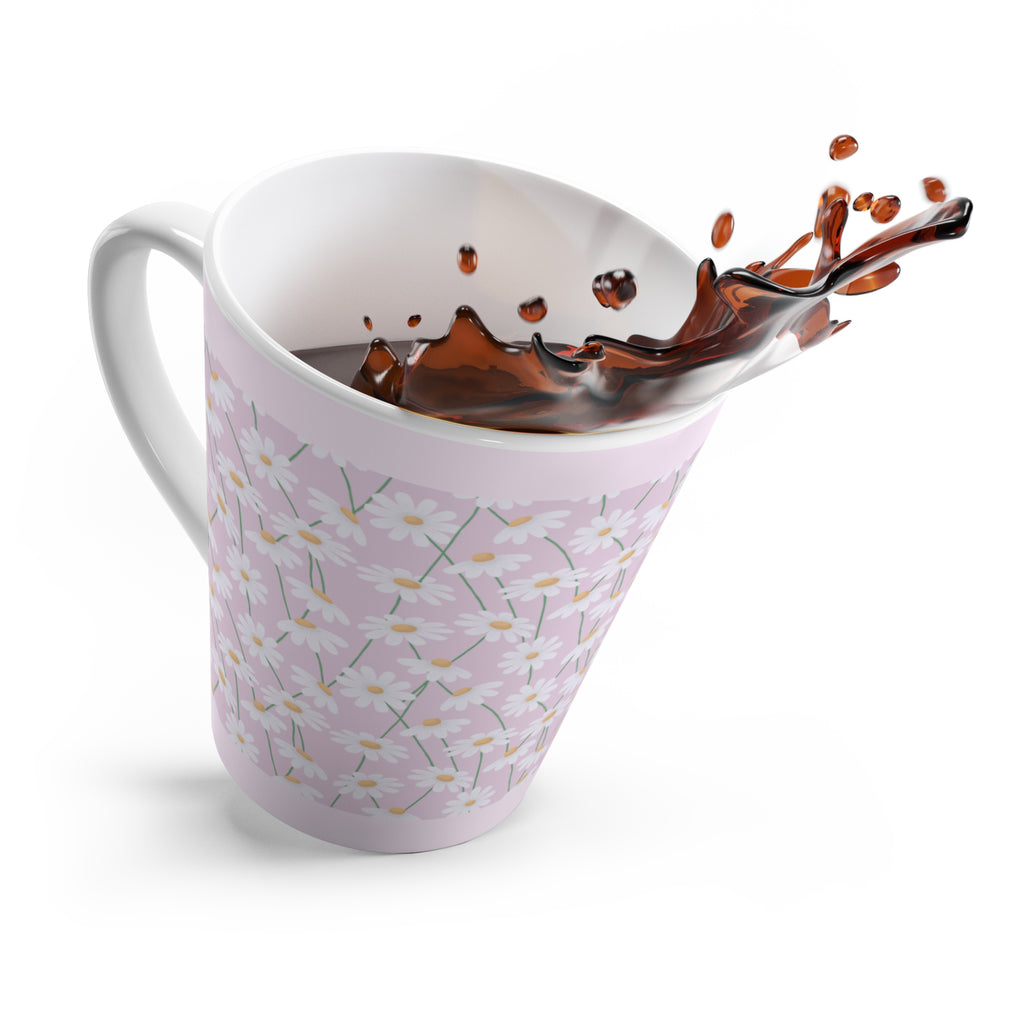 Latte Mug - Pink Daisy Floral Coffee Cup ("Bring Me Flowers Like They're Tiny Sunrises")