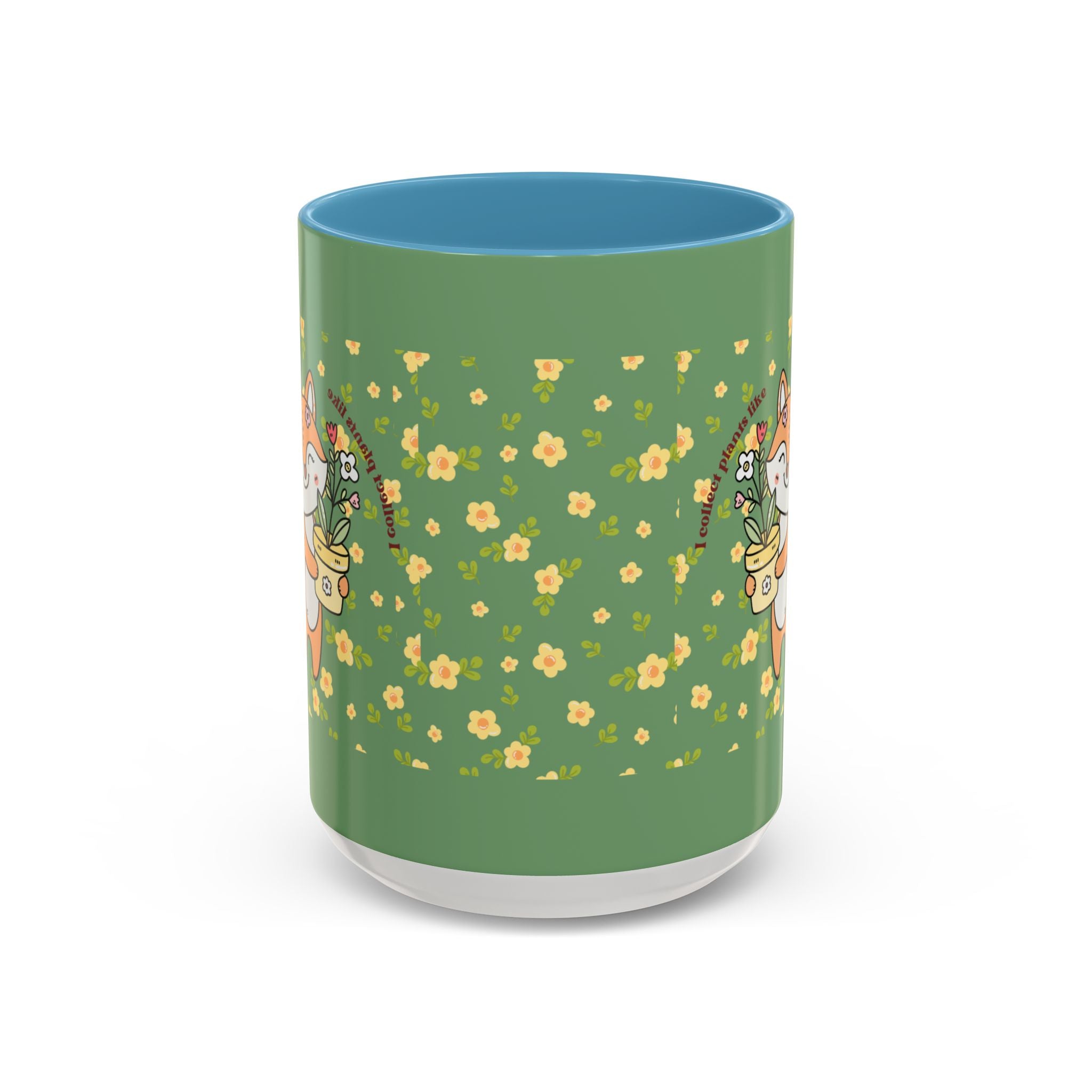 Cute Fox Floral Coffee Mug – Cute Fox Holding Potted Plant Accent Mug