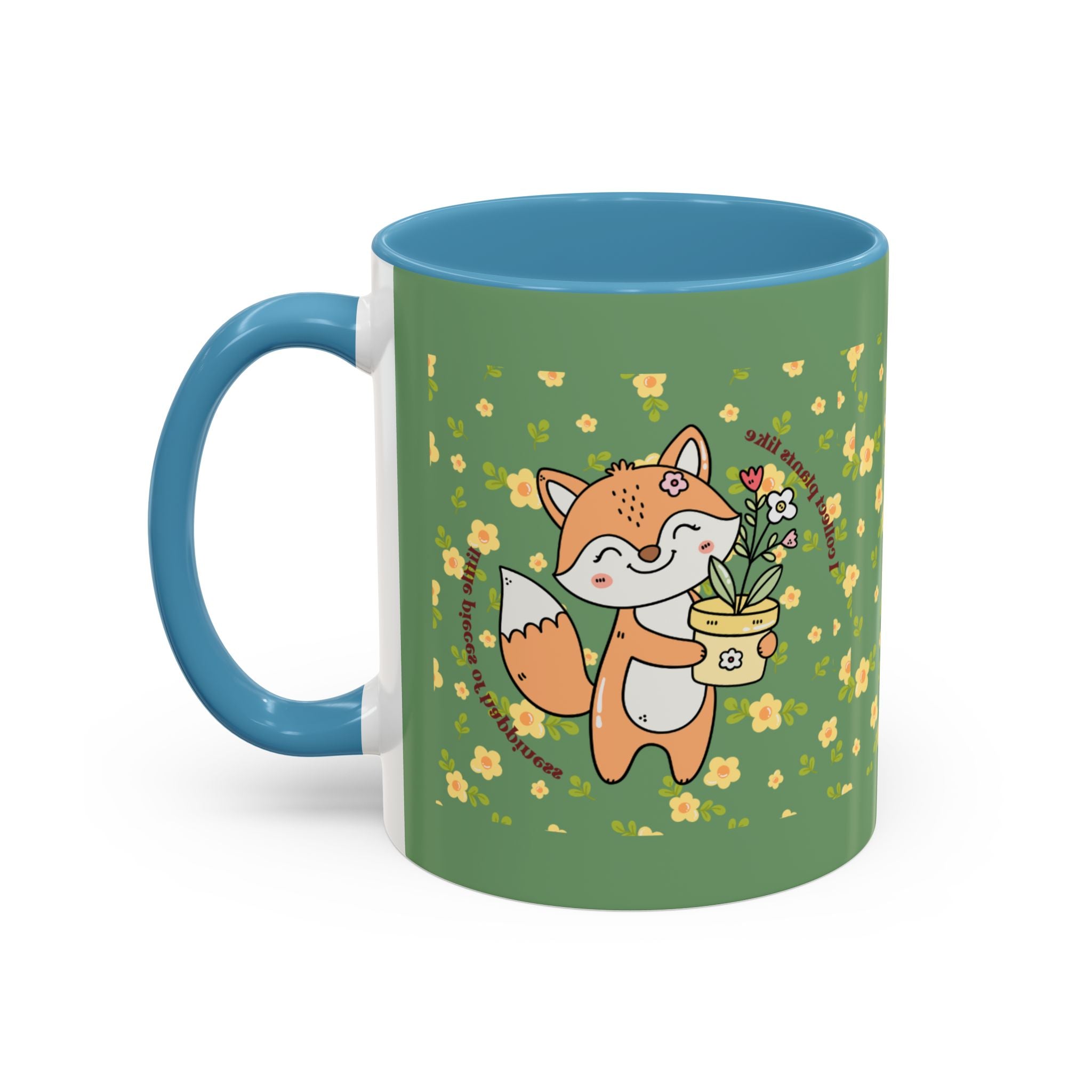Cute Fox Floral Coffee Mug – Cute Fox Holding Potted Plant Accent Mug