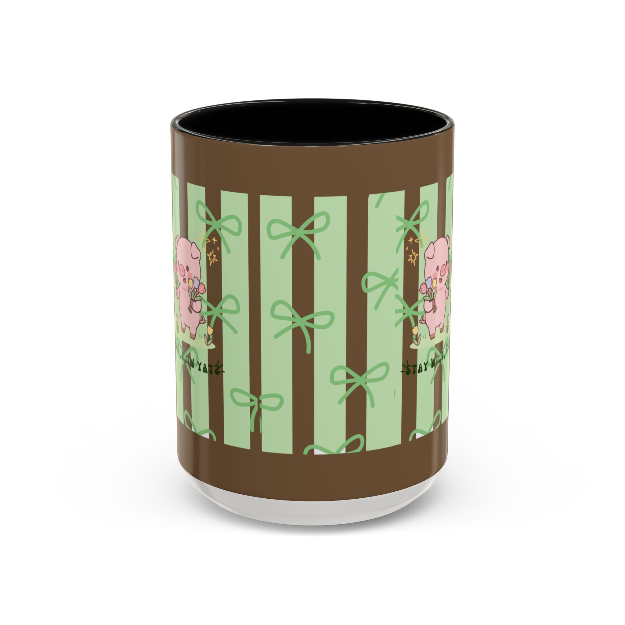 Cute Pig & Chick Accent Coffee Mug — Pastel Stripes, Charming Kawaii Tea/Coffee Cup