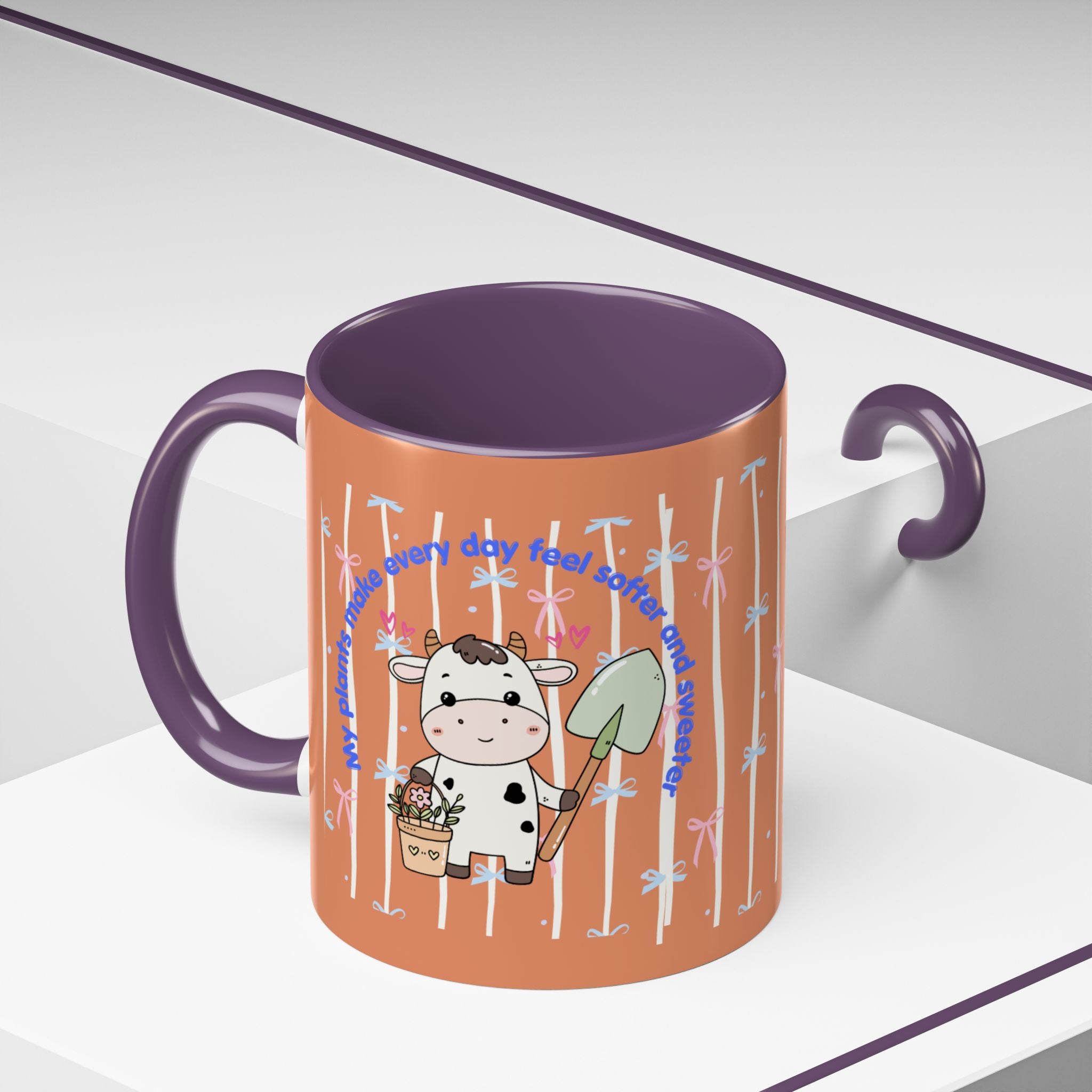 Cow Gardener Coffee Mug — Cute Cow with Shovel & Plant Pot Accent Mug (11/15oz)