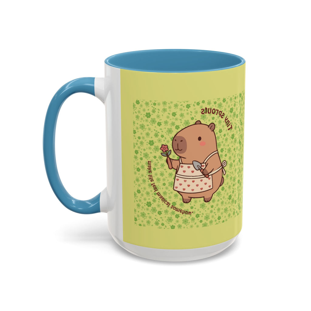 Cute ‘Tiny Sprouts’ Accent Coffee Mug – Kawaii Garden Capybara Design (11/15 oz)