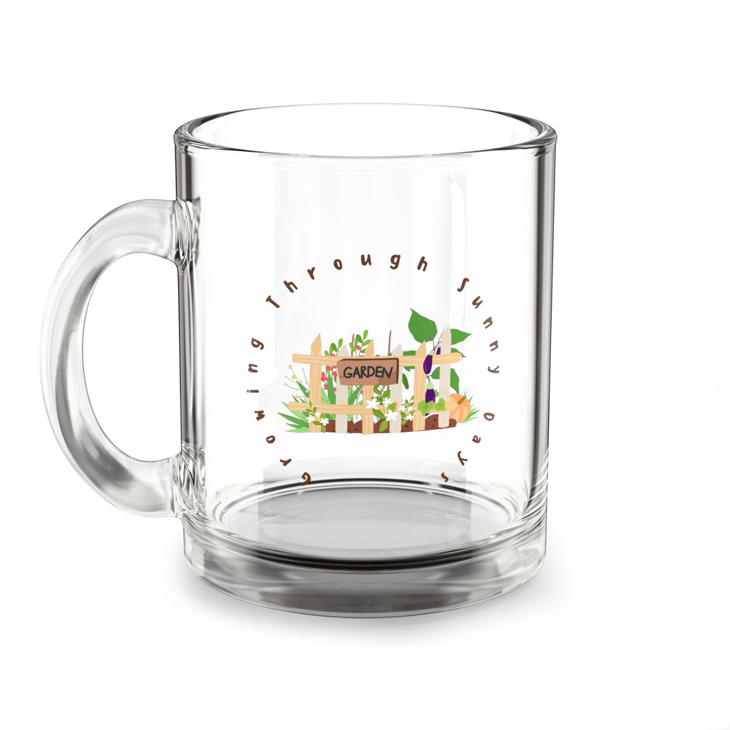 10oz Glass Mug — Sunny Garden Illustration "Growing Through Sunny Days"
