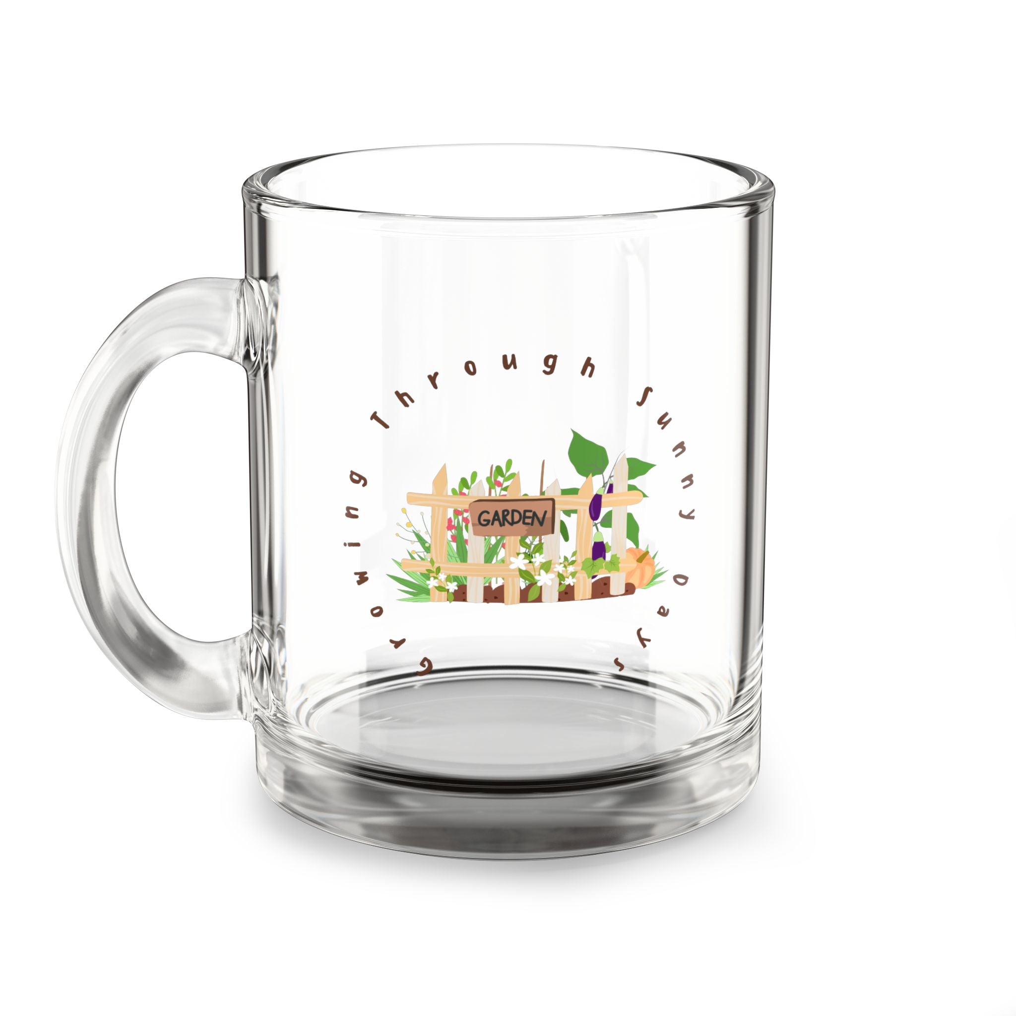 10oz Glass Mug — Sunny Garden Illustration "Growing Through Sunny Days"