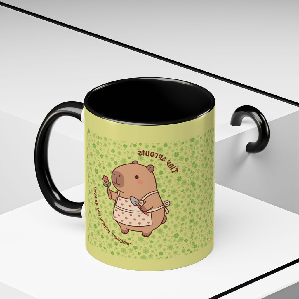 Cute ‘Tiny Sprouts’ Accent Coffee Mug – Kawaii Garden Capybara Design (11/15 oz)