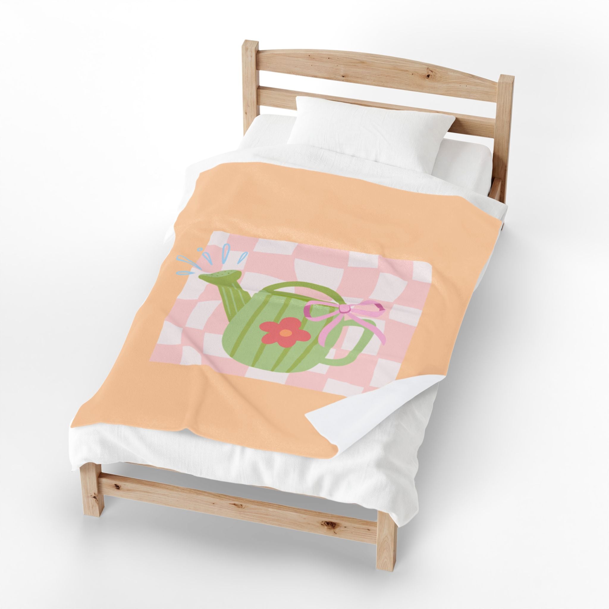 Watering Can Velveteen Plush Blanket — Soft Pastel Garden Throw