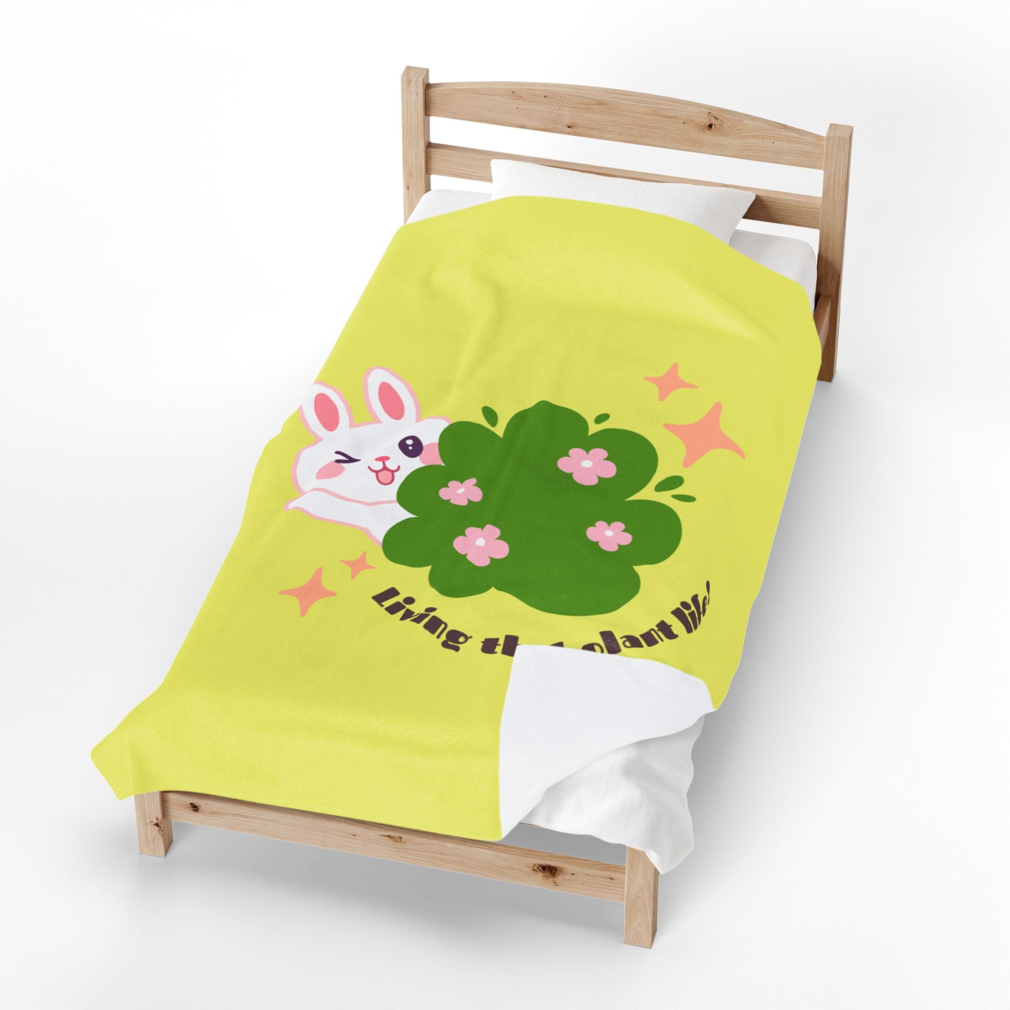 Cute Bunny 'Living That Plant Life' Plush Blanket — Soft Velveteen Throw for Plant Lovers, Kids & Cozy Gift