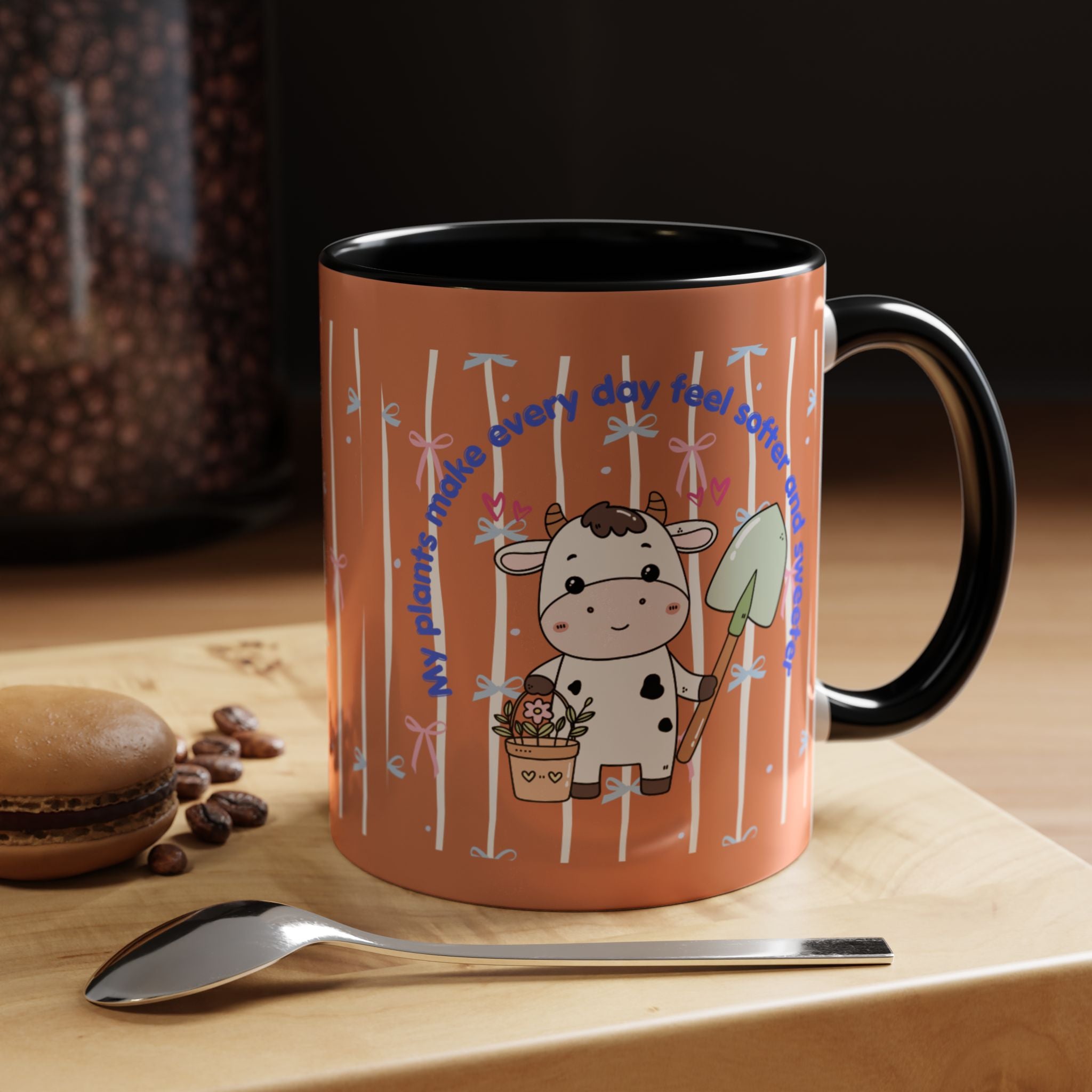 Cow Gardener Coffee Mug — Cute Cow with Shovel & Plant Pot Accent Mug (11/15oz)