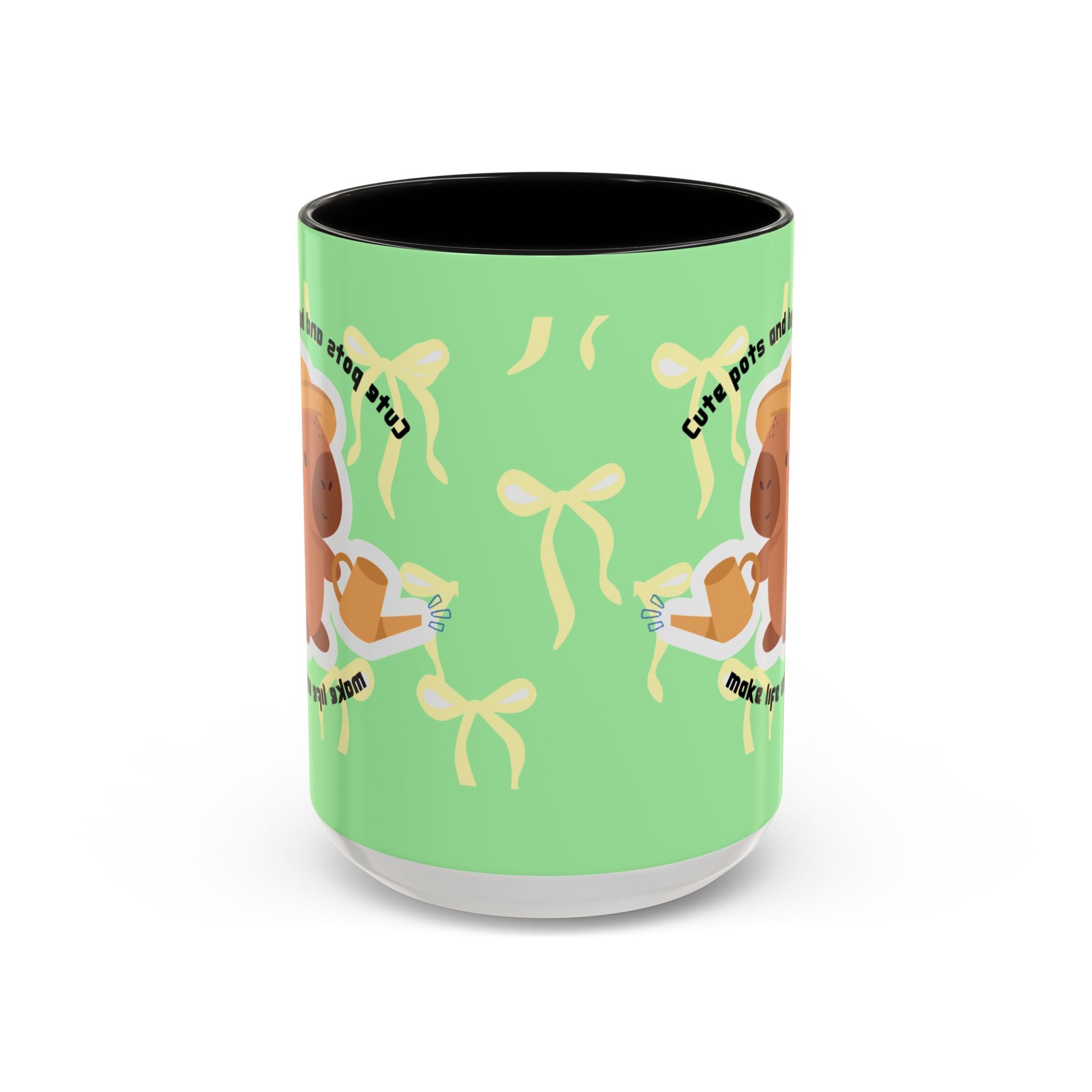 Accent Coffee Mug - Cute Bear Watering Plants ‘Cute Pots and Happy Plants Make Life Extra Lovely’